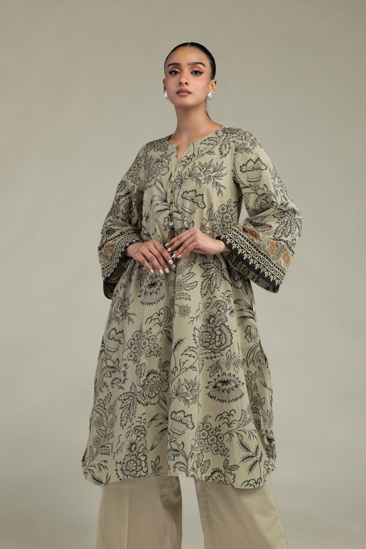 Printed Cambric Cambric Longline Kurta - 8-26-213-A-B1-VG