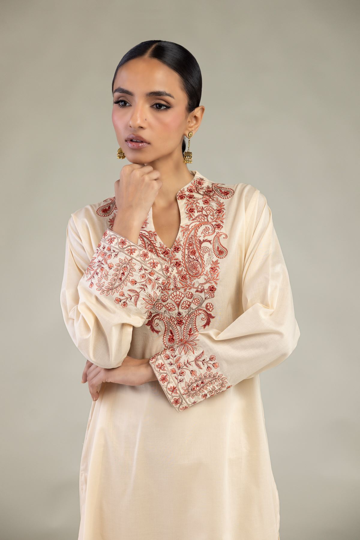 Embroidered Cambric Long Cambric Kurta - 1-26-226-A-I1-VG