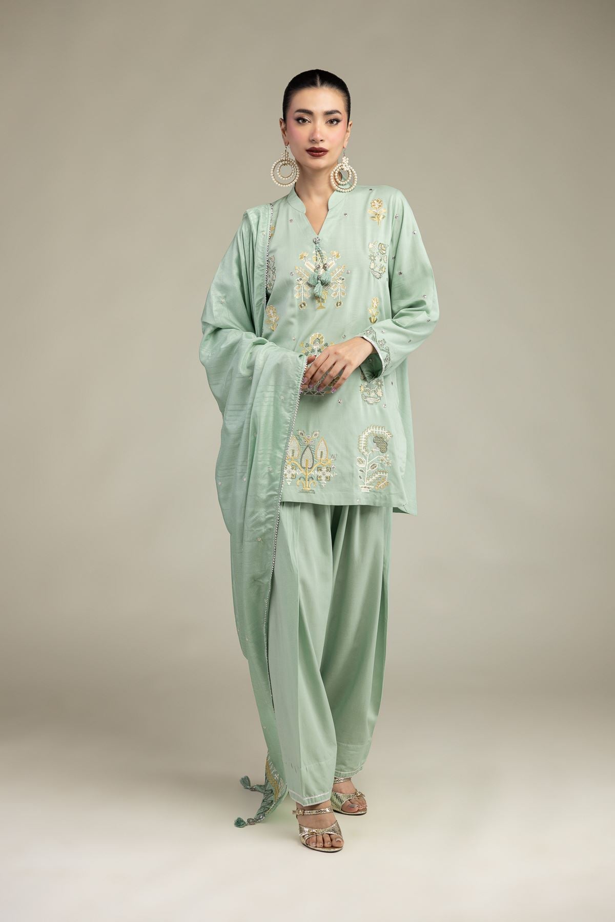 Embroidered Raw Silk Floral Embroidered Kurta - 25-09-11E14-03TA-VG