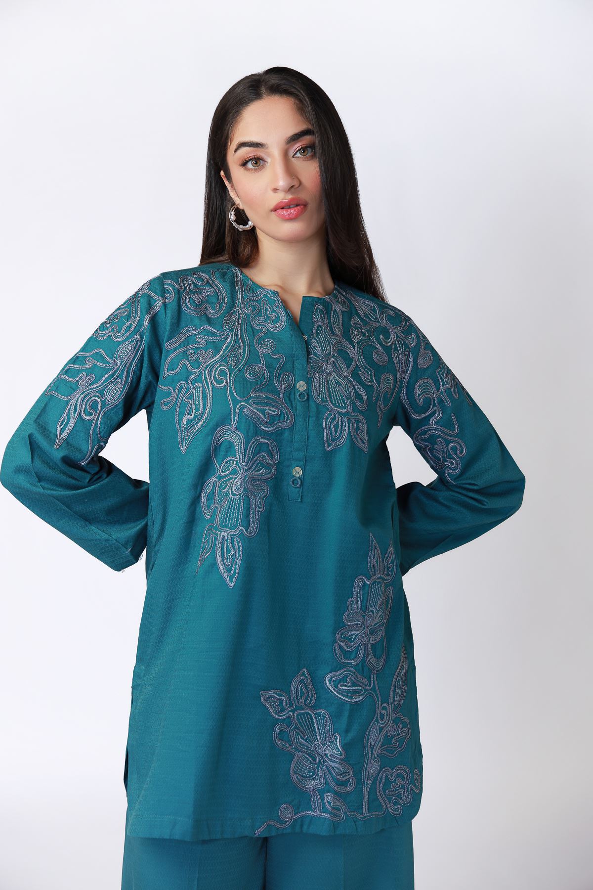 Embroidered Cotton Dobby Kurta - 25-08-12E8-04TA-VG