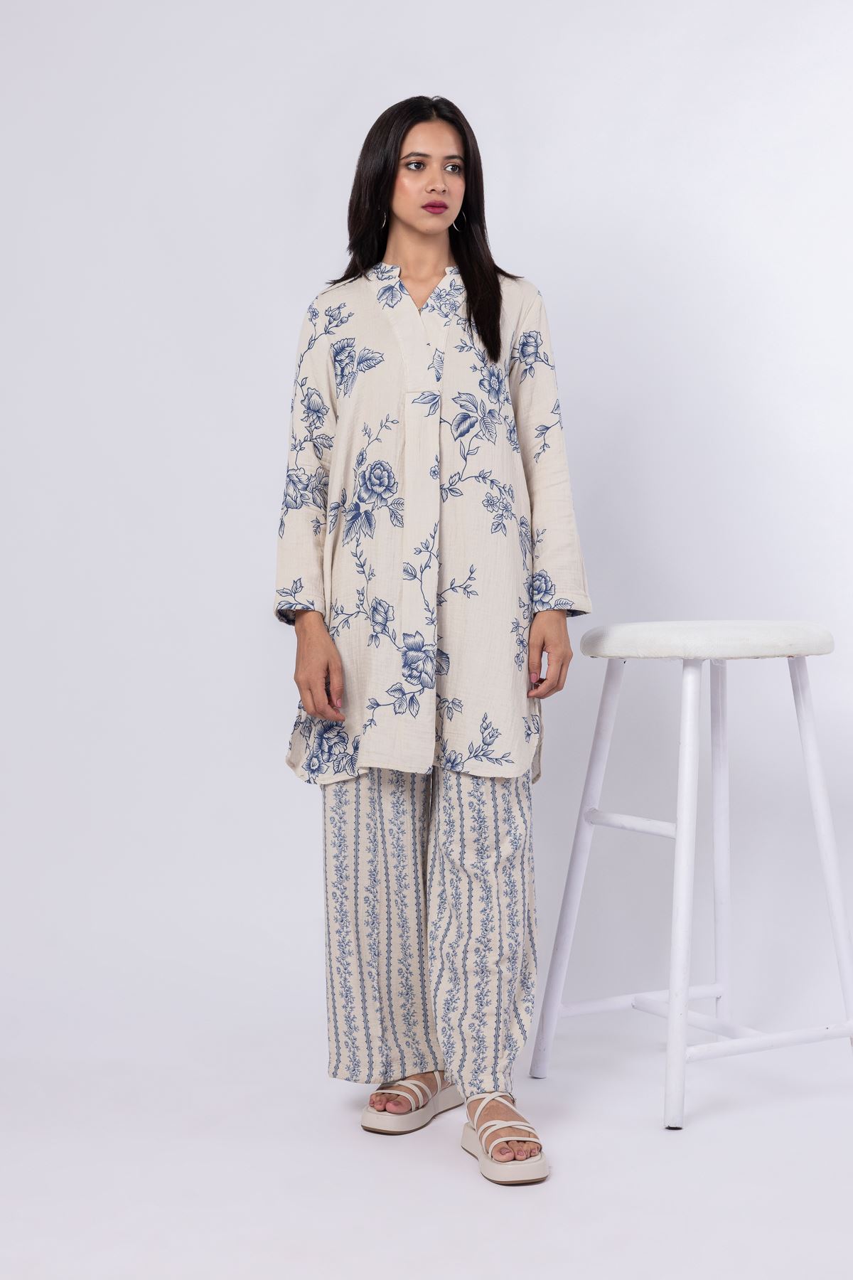 Printed Cheese Cloth Kurta - 25-02K1-01BAB-VG