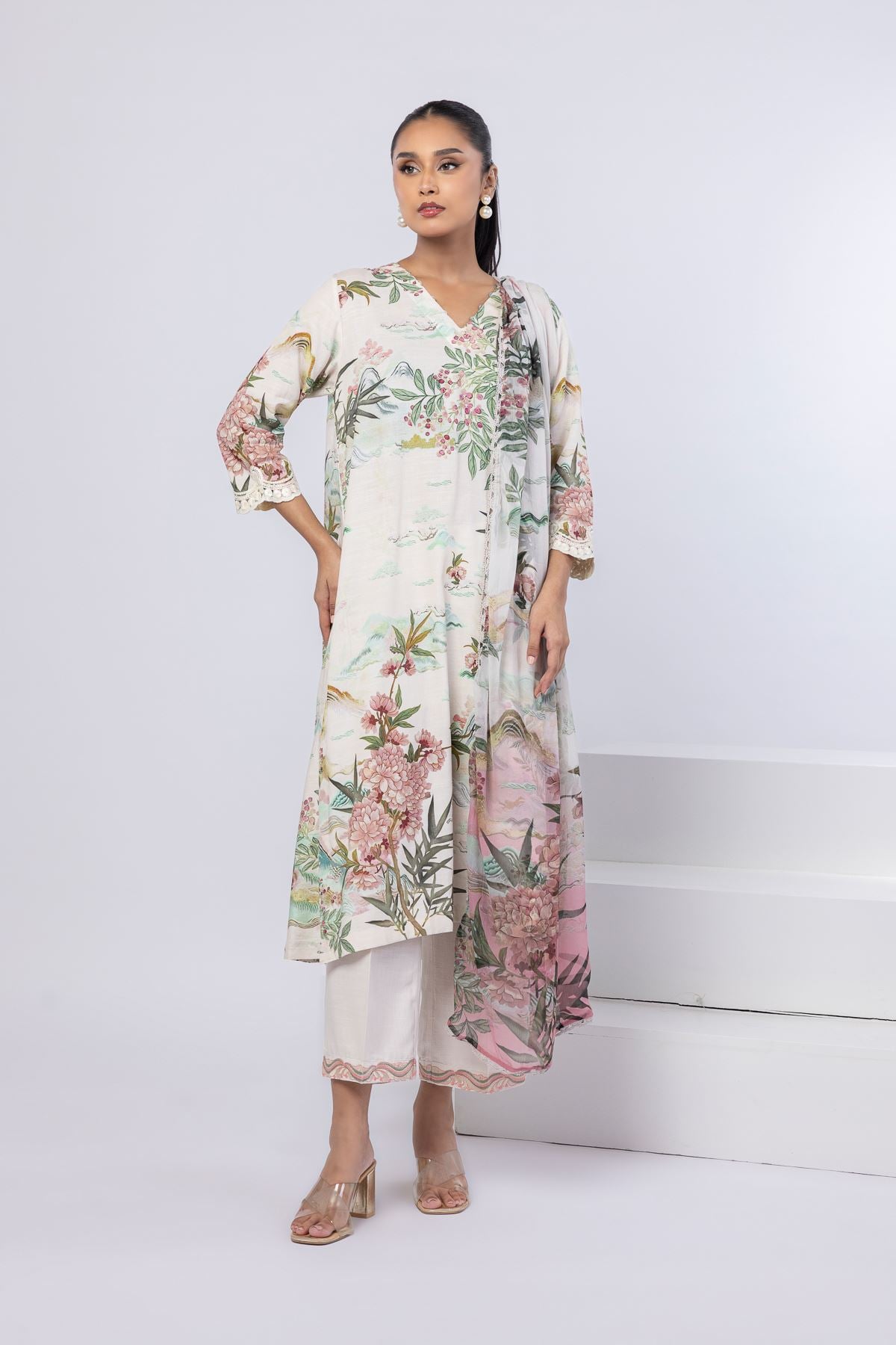 Embroidered Dull Raw Silk Pants - 25-10-10S1-04TB-VG