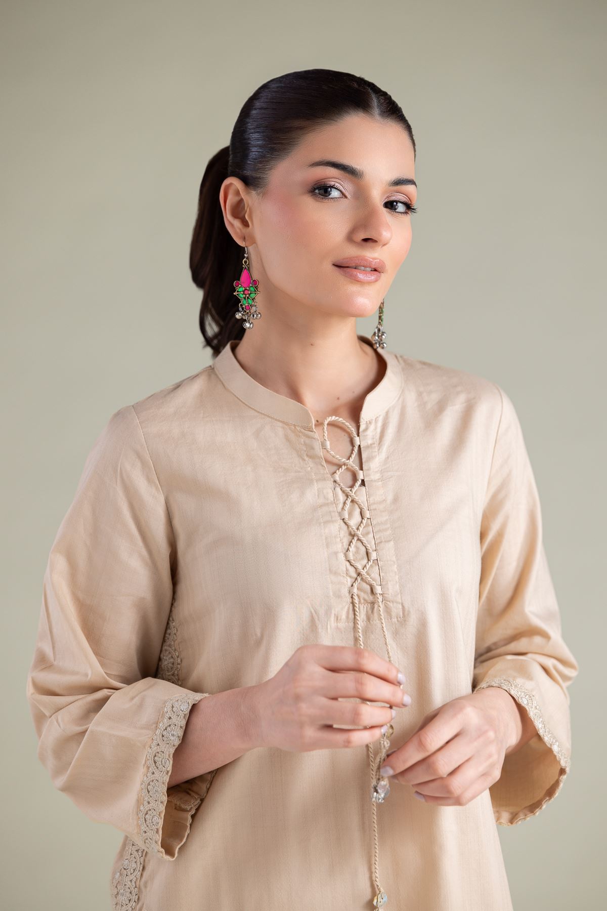 Embroidered Cotton Dobby Solid Longline Kurta - 1-26-130-A-F-VG