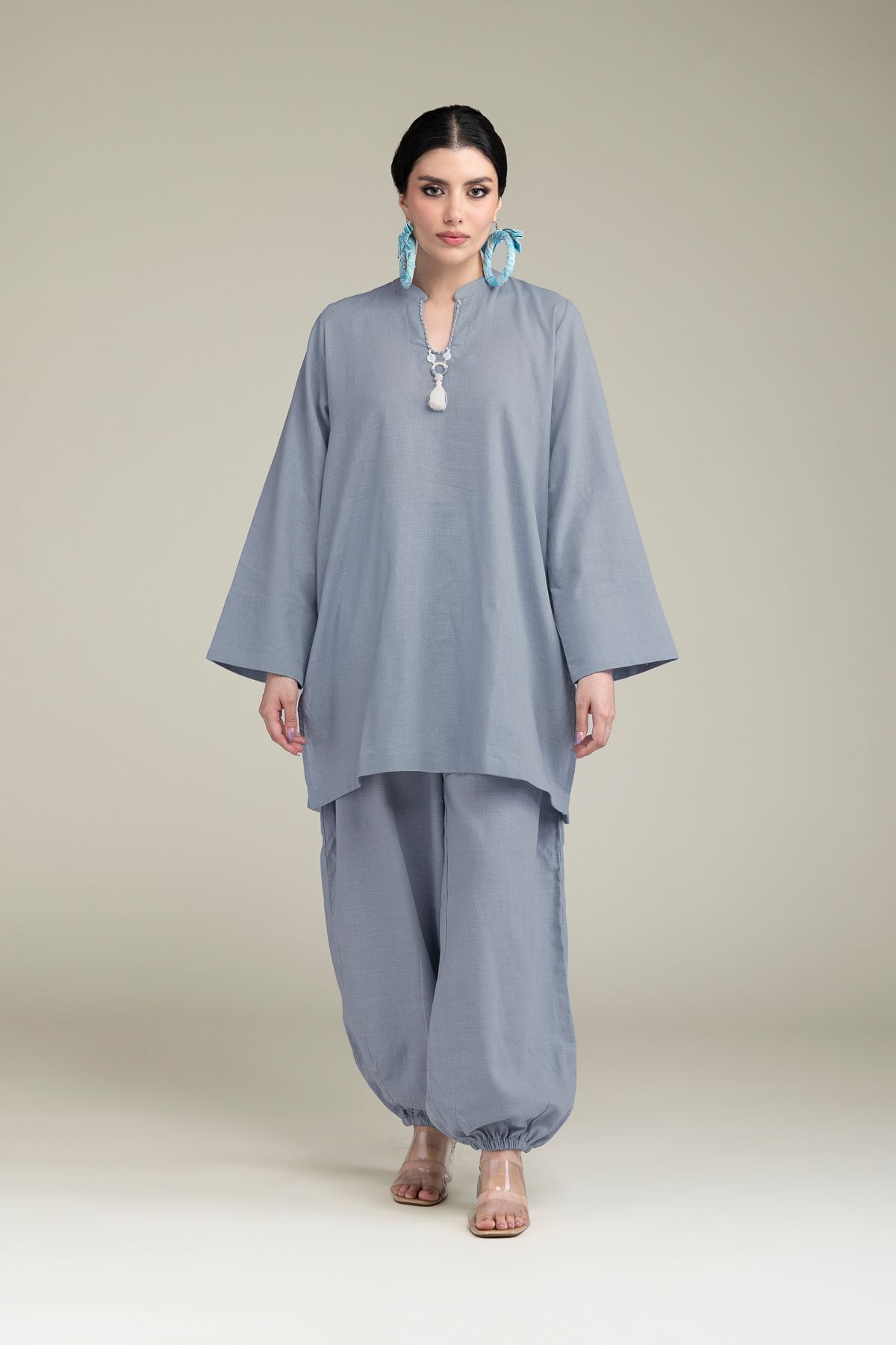 Dyed Blended Linen Short Solid Kurta - T-A33-26-206FG2-VG