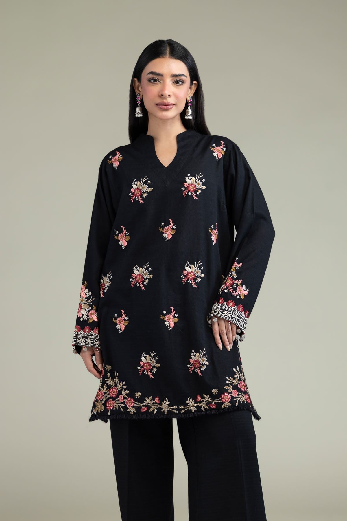 Embroidered Cotton Dobby Black Cotton Kurta - 1-26-211-A-F1-VG