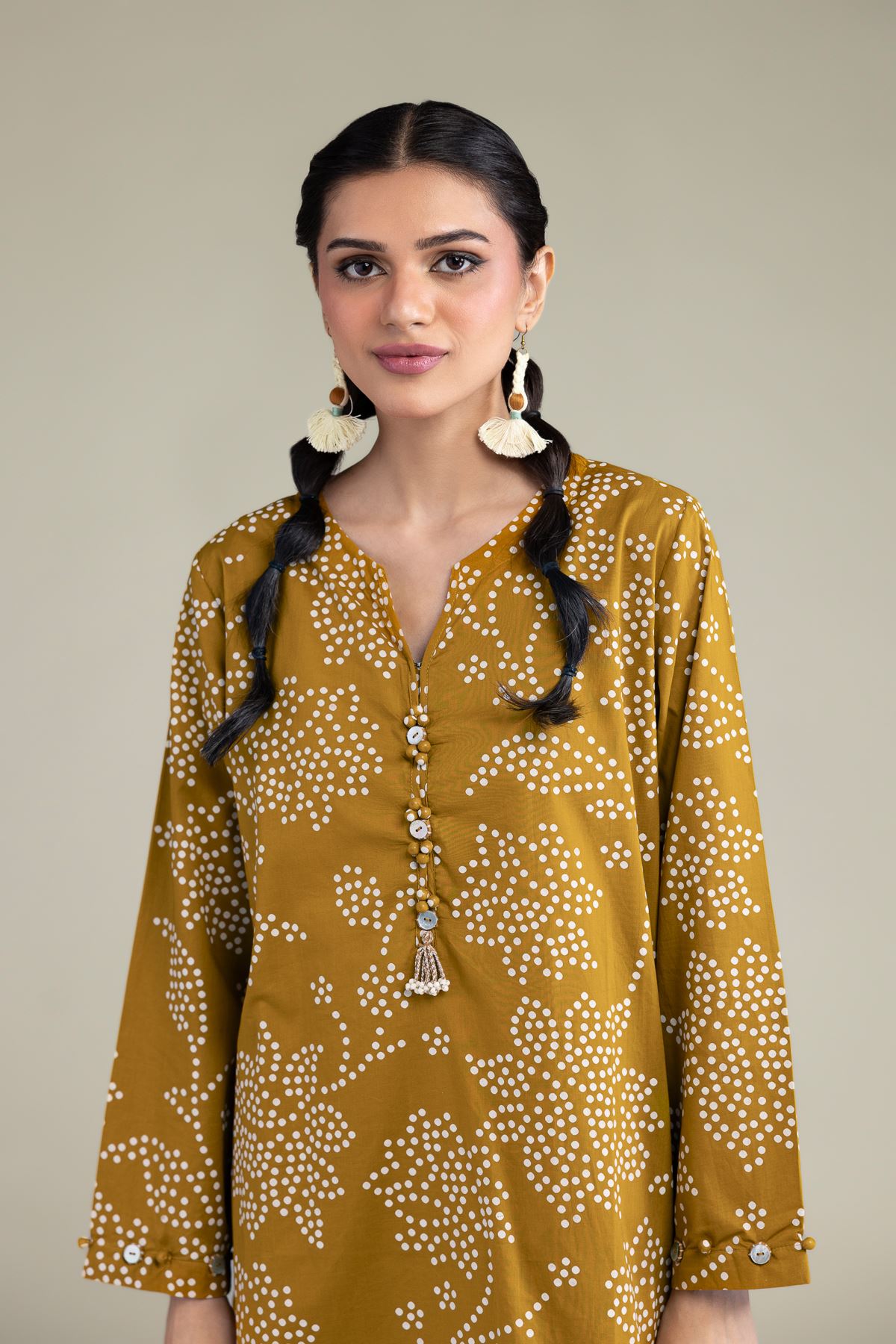 Printed Cambric Floral Mustard Kurta - 2-26-207-A-C1-VG