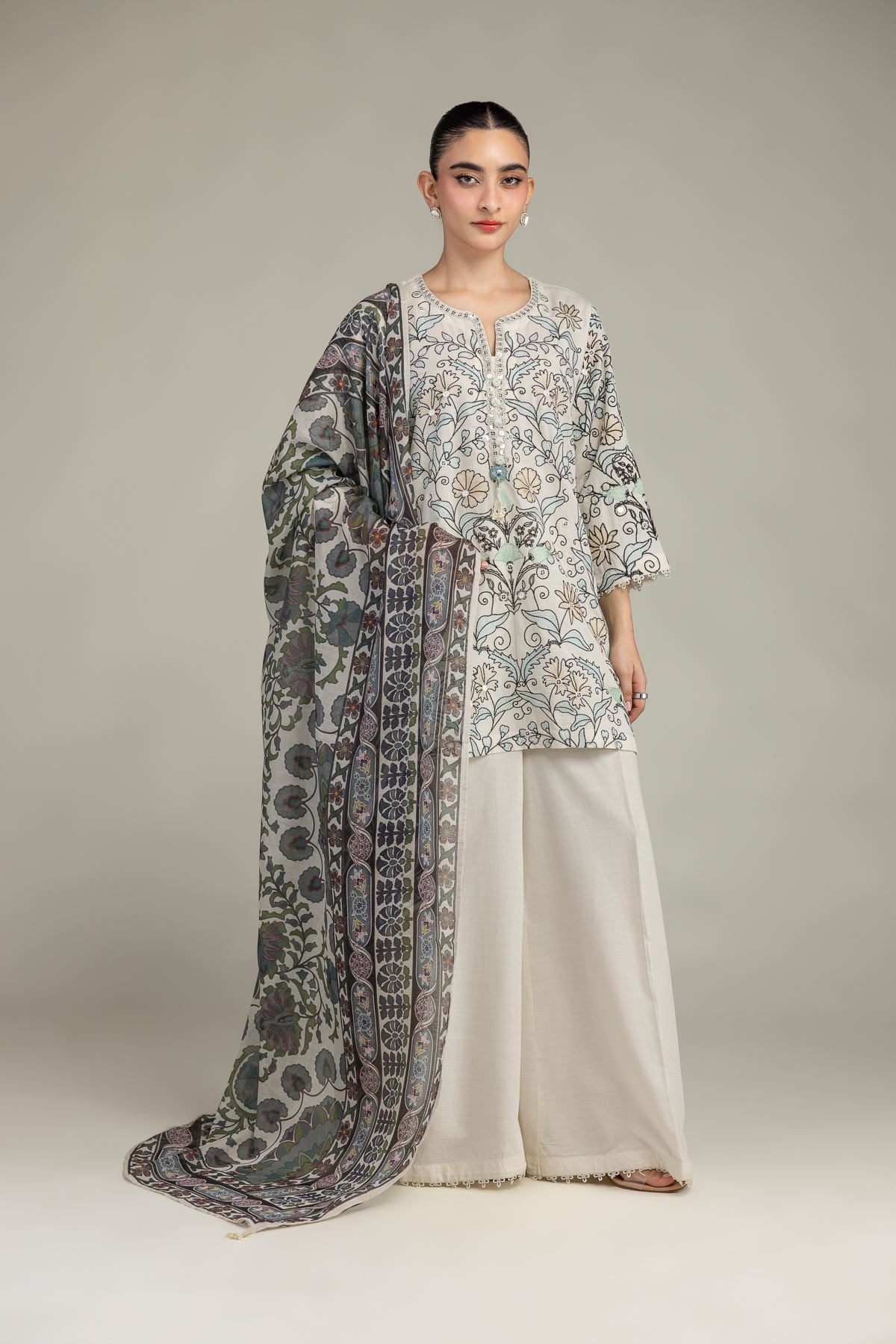 Embroidered Raw Silk Raw Silk Pants - 2-26-210-A-H1-VG