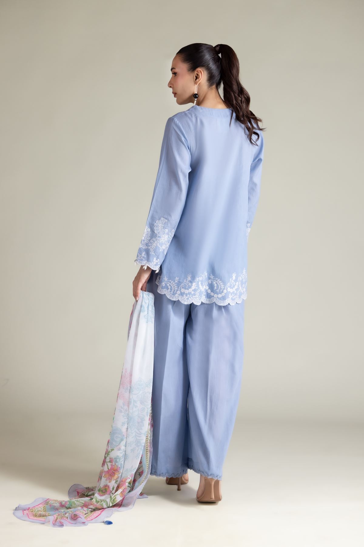Embroidered Textured Cotton Tailored 3 Piece - T-A22-26-207FE2-VG
