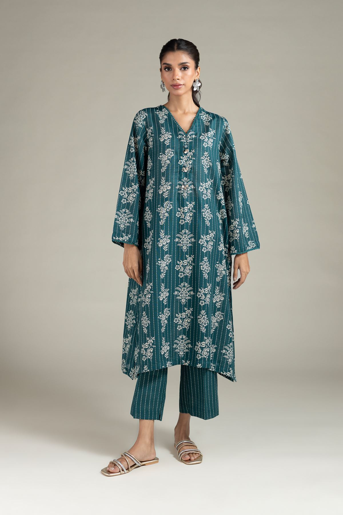 Printed Textured Cotton Pants - 25-03E35-01TB-VG
