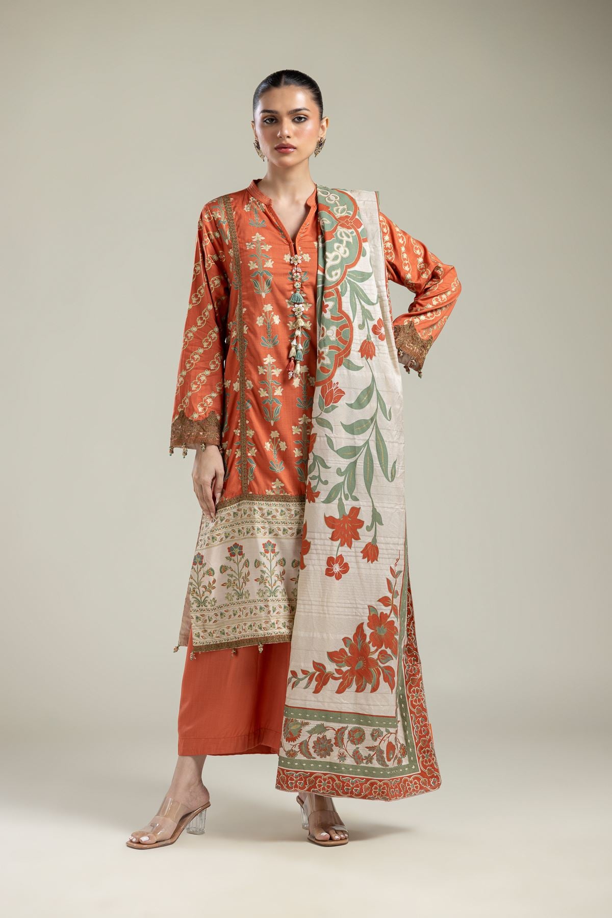 Raw Silk 3-Piece Co-ord Set - 2-26-215-A-G-VG