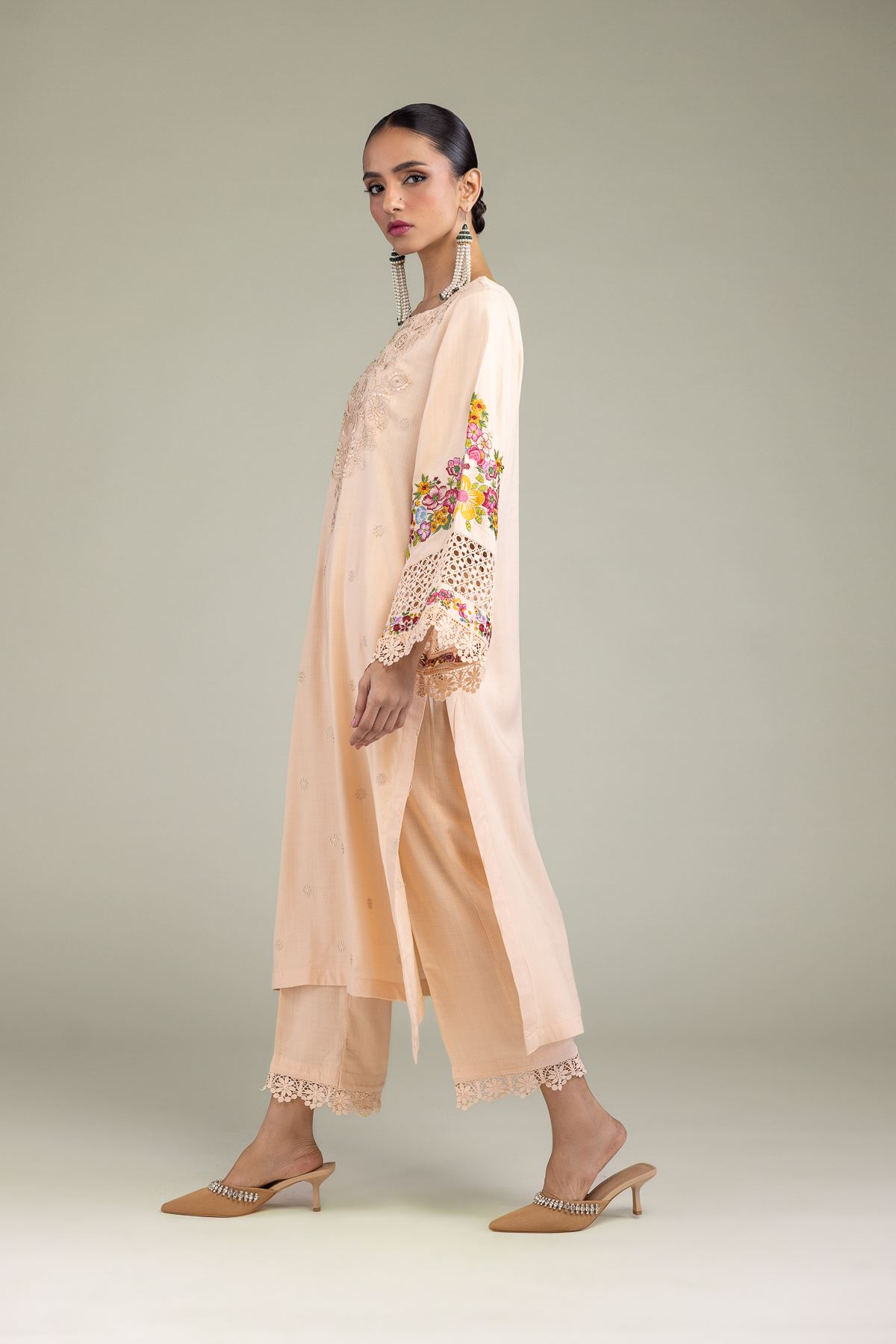 Embroidered Raw Silk Floral Silk Kurta - 8-26-204-A-D1-VG