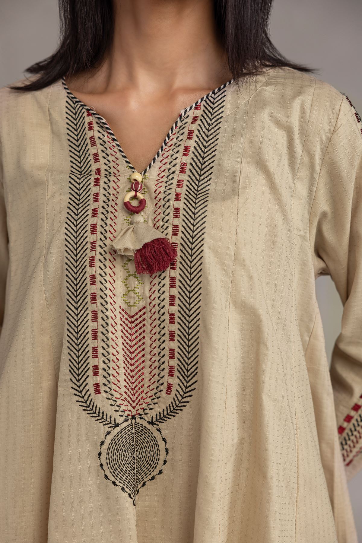 Embroidered Cotton Dobby Beige Cotton Kurta - 1-26-250-B-H1-VG