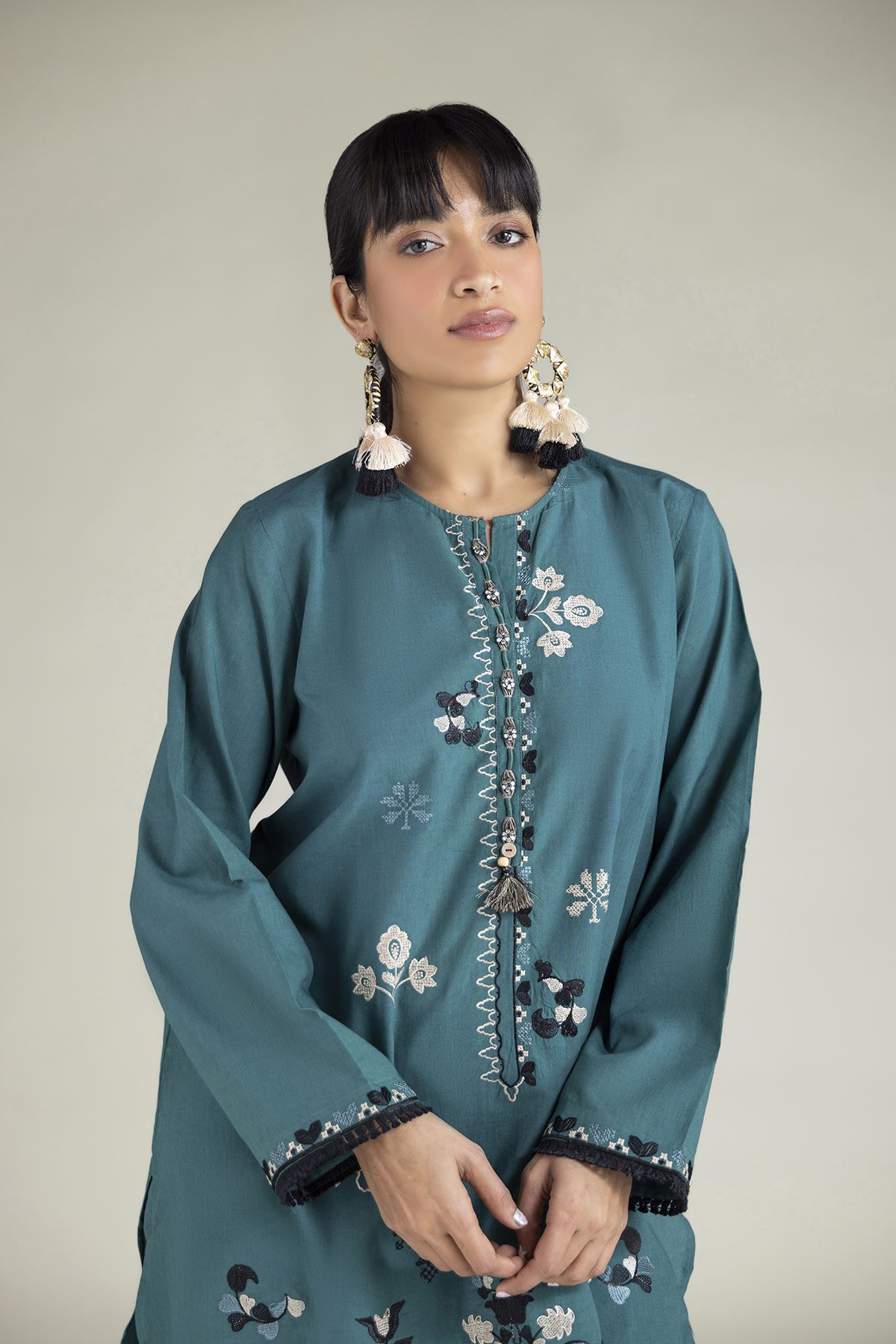 Embroidered Cambric Teal Tailored 2-Piece - T-A22-26-218FH1-VG