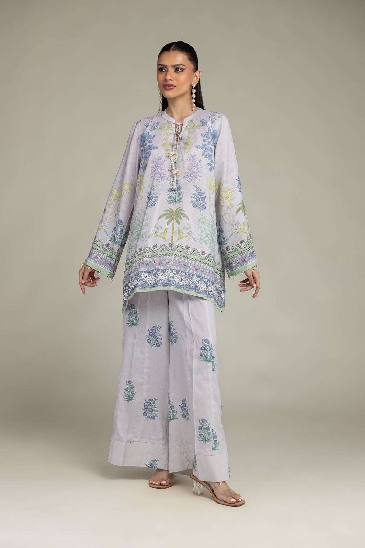 Embroidered Raw Silk Floral Silk Pants - 2-26-208-A-I1-VG