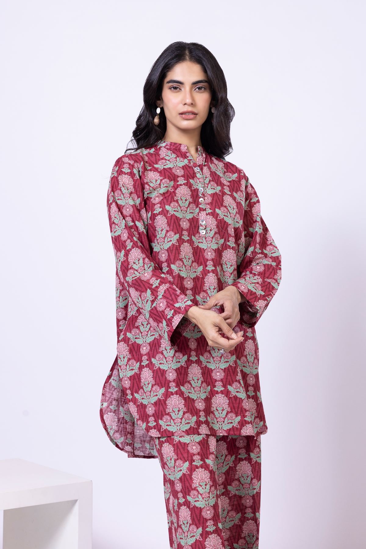 Printed Textured Cotton Kurta - 25-09-10E4-10TB-VG