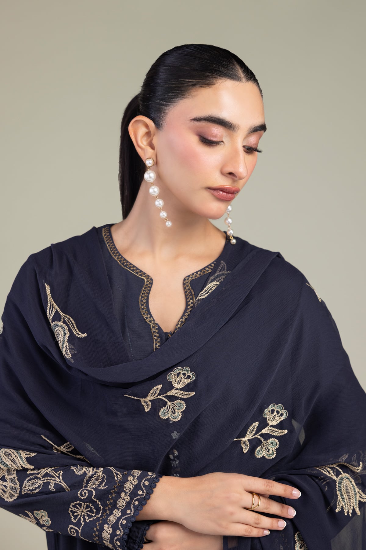 Embroidered Chiffon Floral Chiffon Dupatta - 1-26-309-B-D1-VG