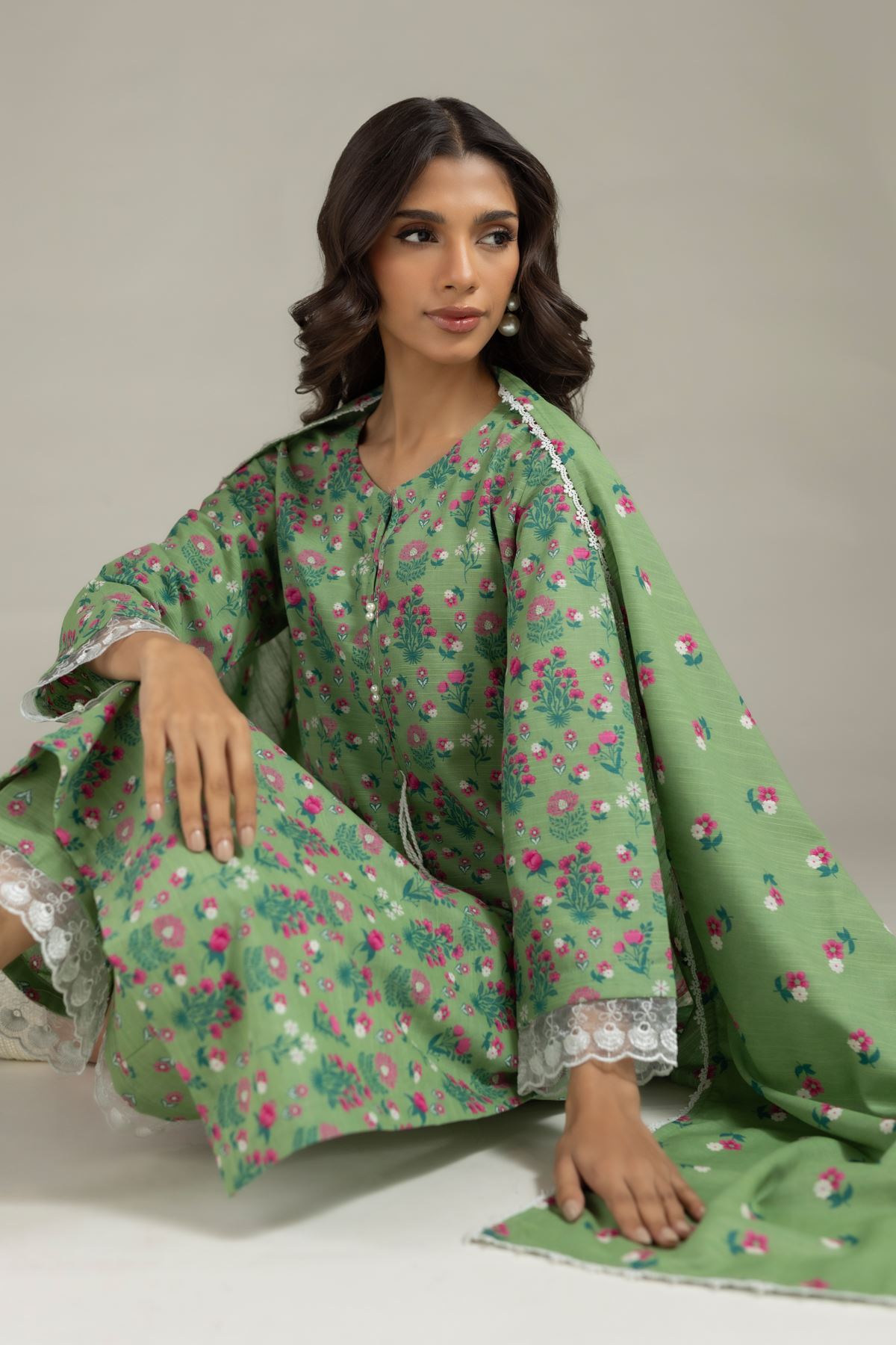 Printed Textured Cotton Dupatta - 25-10-12E1-04TA-VG