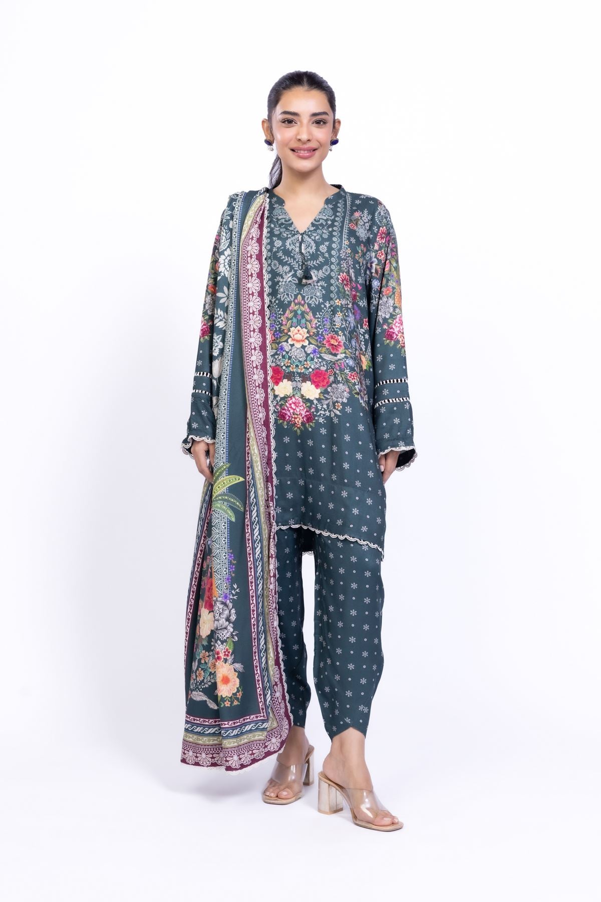 Printed Satin Shalwar - VS10BB-VG