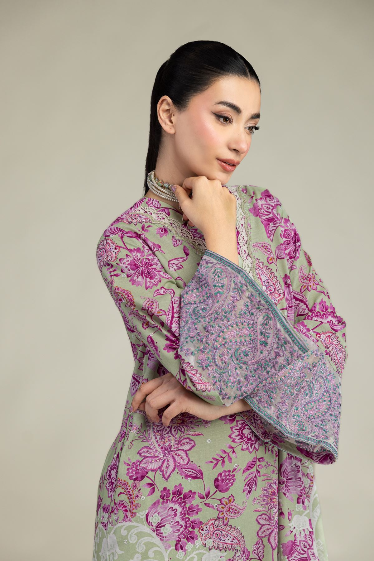 Embroidered Raw Silk Floral Longline Kurta - 2-26-212-A-C1-VG