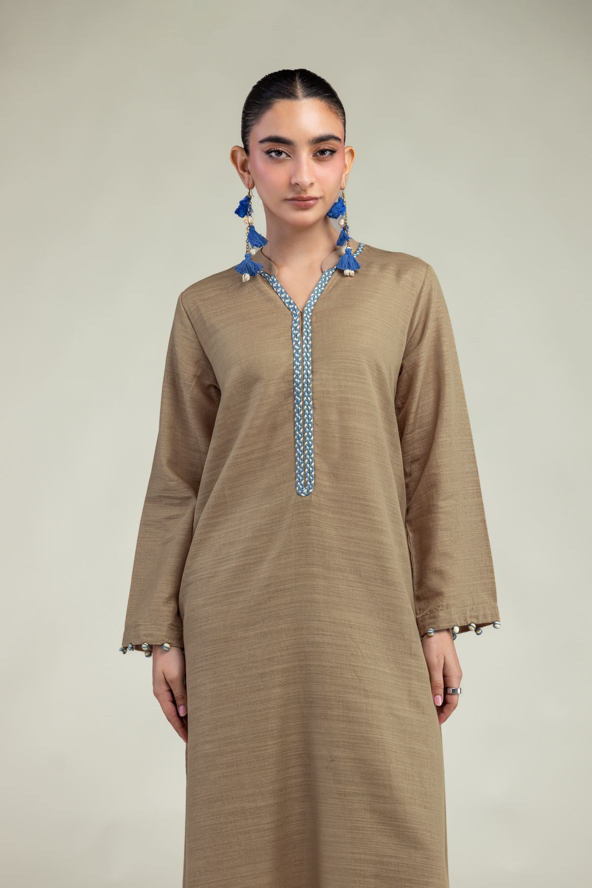 Dyed Textured Cotton Long Cotton Kurta - 1-26-203-A-H1-VG