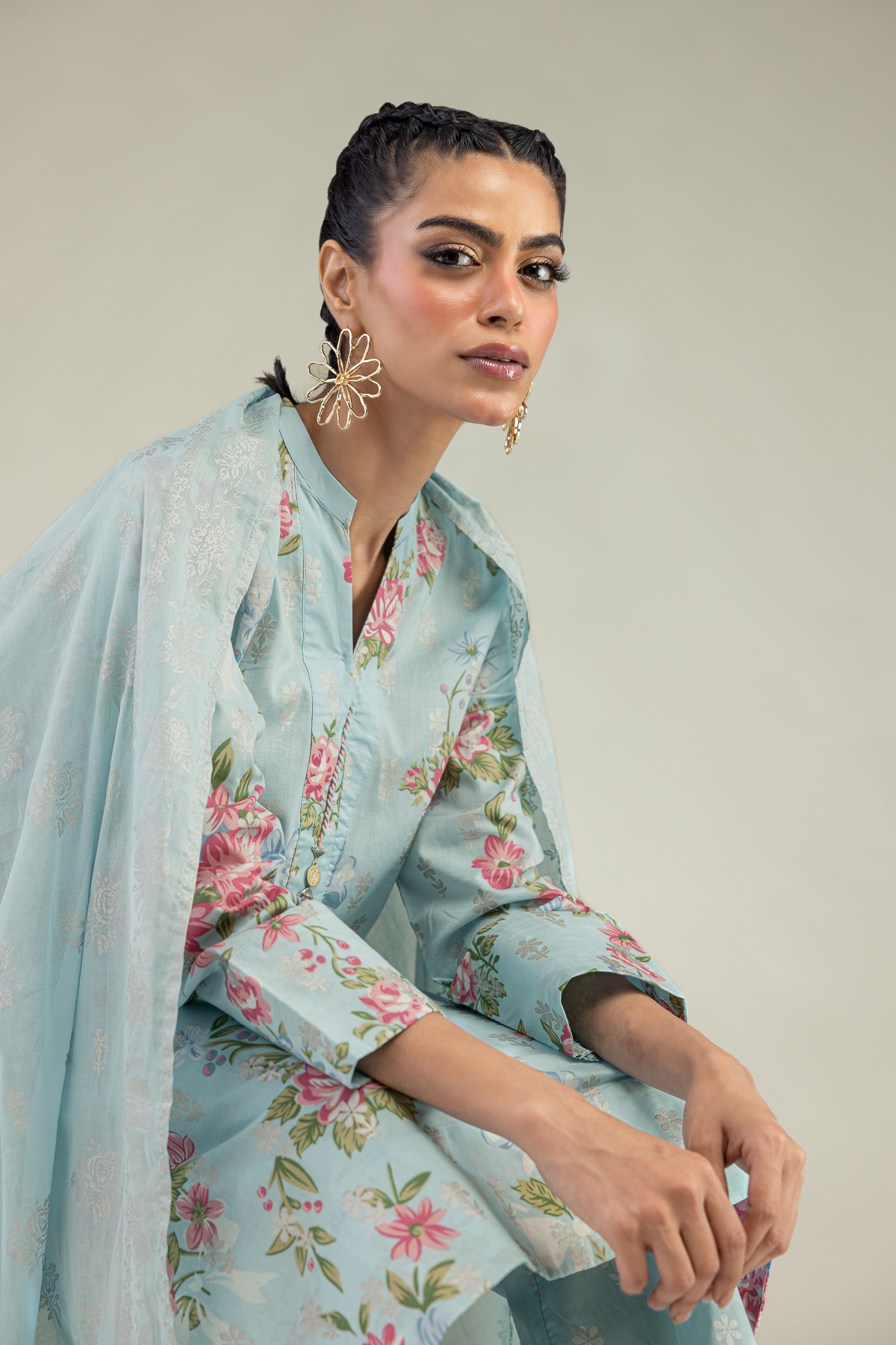 Printed Lawn Floral Lawn Dupatta - 1-26-240-A-I1-VG