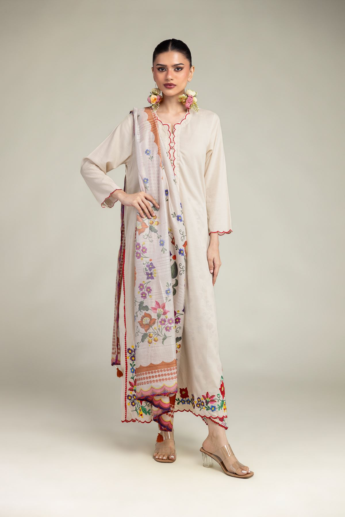 Embroidered Polyester Silk Floral Silk Dupatta - 2-26-201-A-C-VG