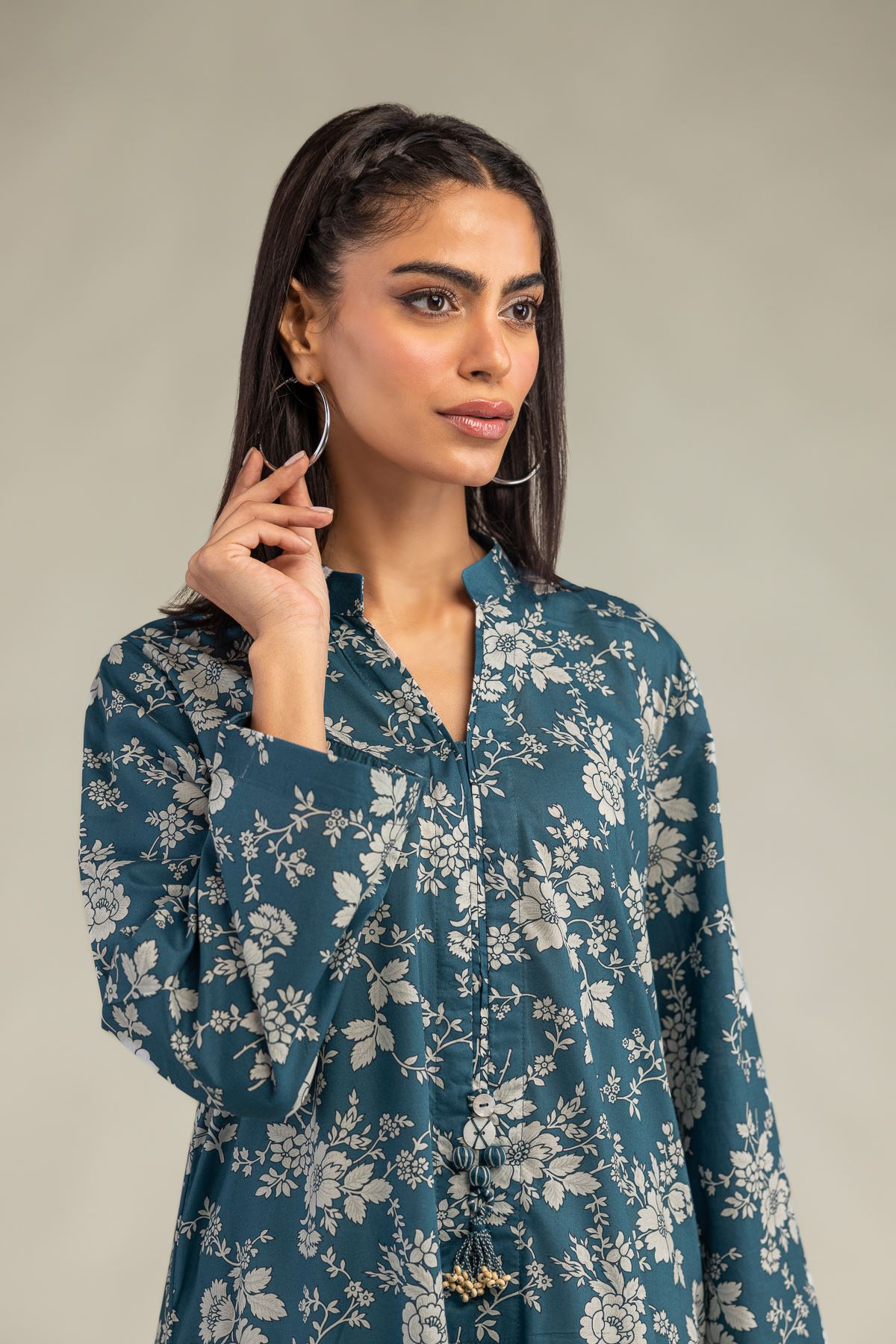 Printed Cambric Cambric Longline Kurta - 1-26-250-B-H1-VG