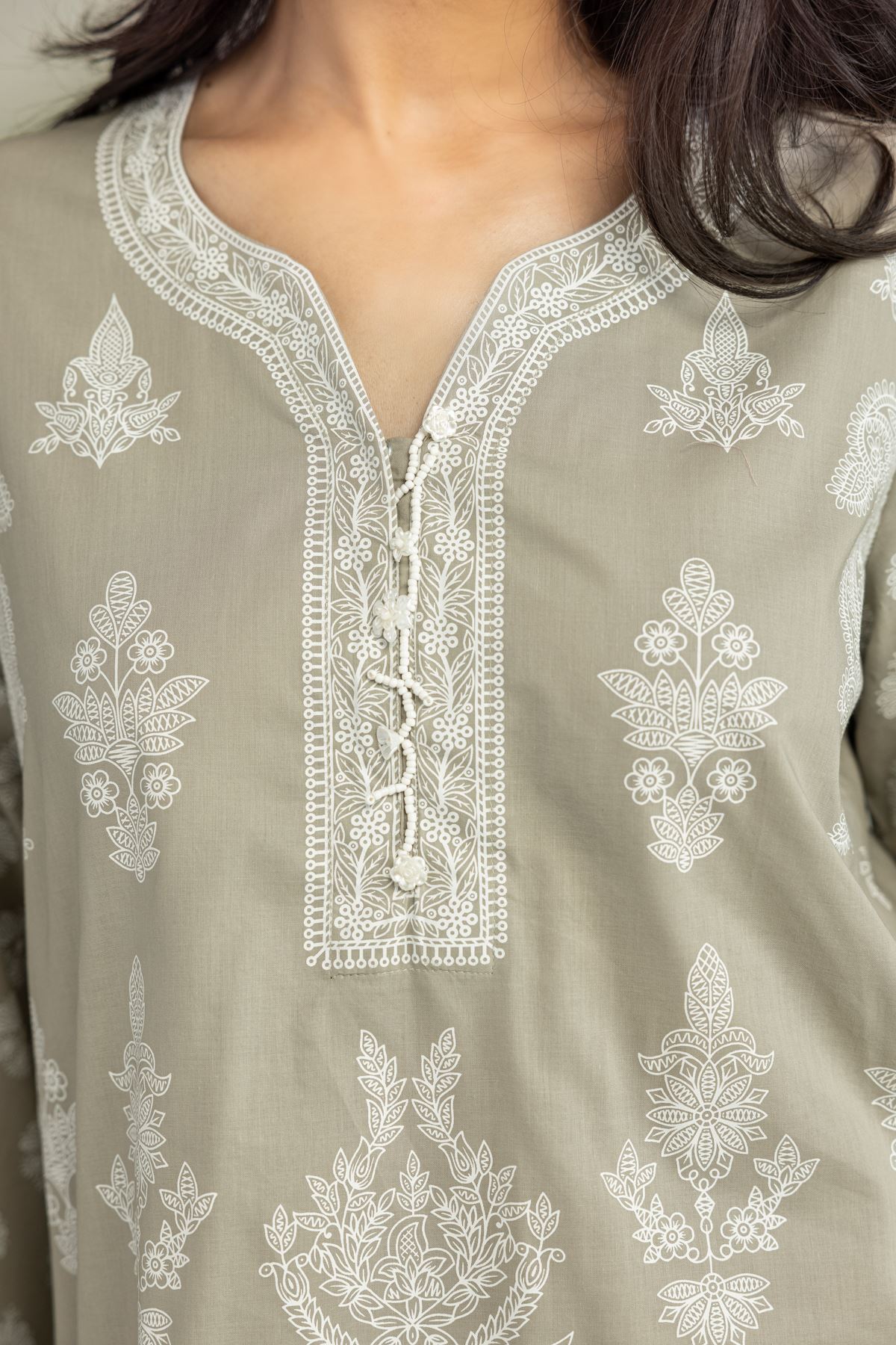 Printed Cambric Beige Cambric Kurta - 1-26-301-B-I1-VG