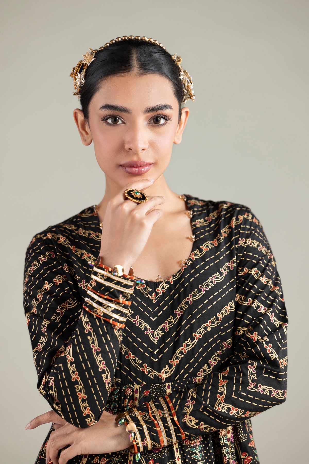 Printed Raw Silk 2 Piece Co-ord Set | Top and Bottom - 1-26-115-A-B-VG
