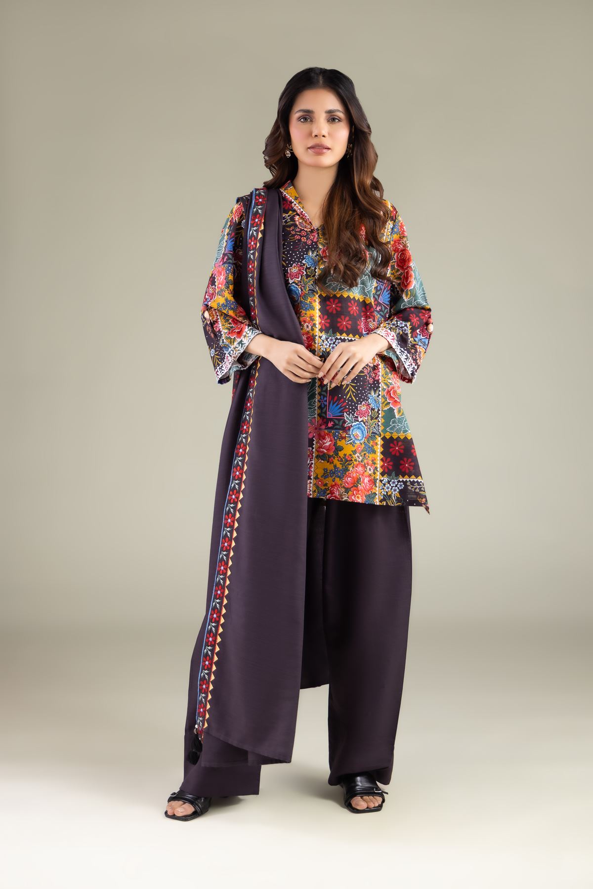 Embroidered Textured Cotton Floral Tassel Dupatta - 1-26-115-C-H-VG