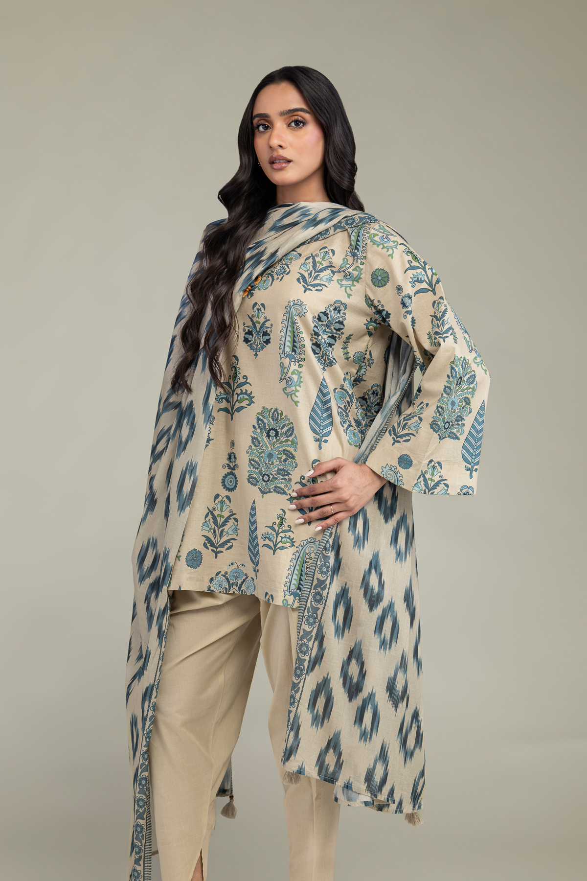 Printed Cambric Floral Cambric Kurta - 2-26-303-C-A1-VG