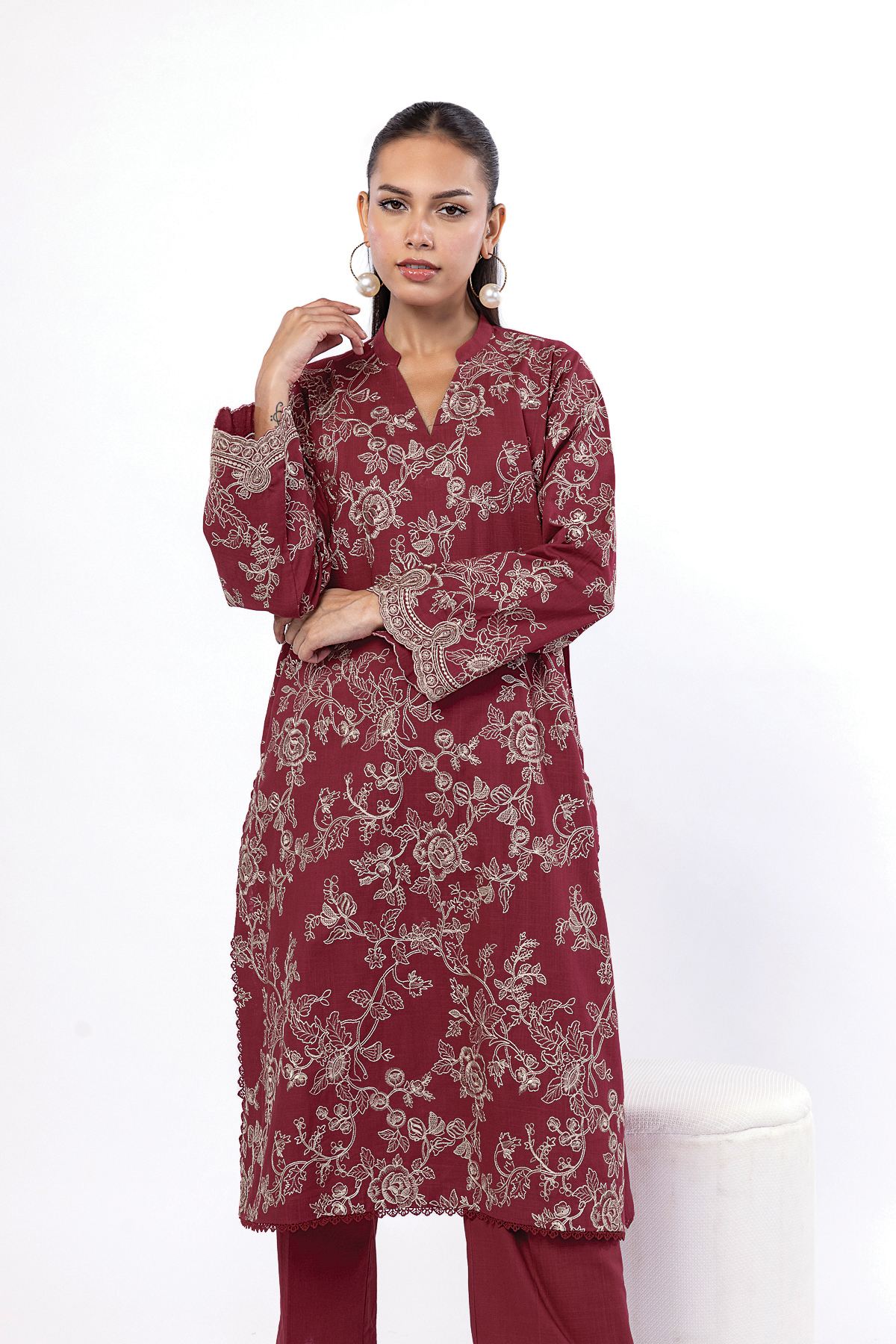 Embroidered Crosshatch Fabrics 2 Piece | Top and Bottom - KW33B-VG