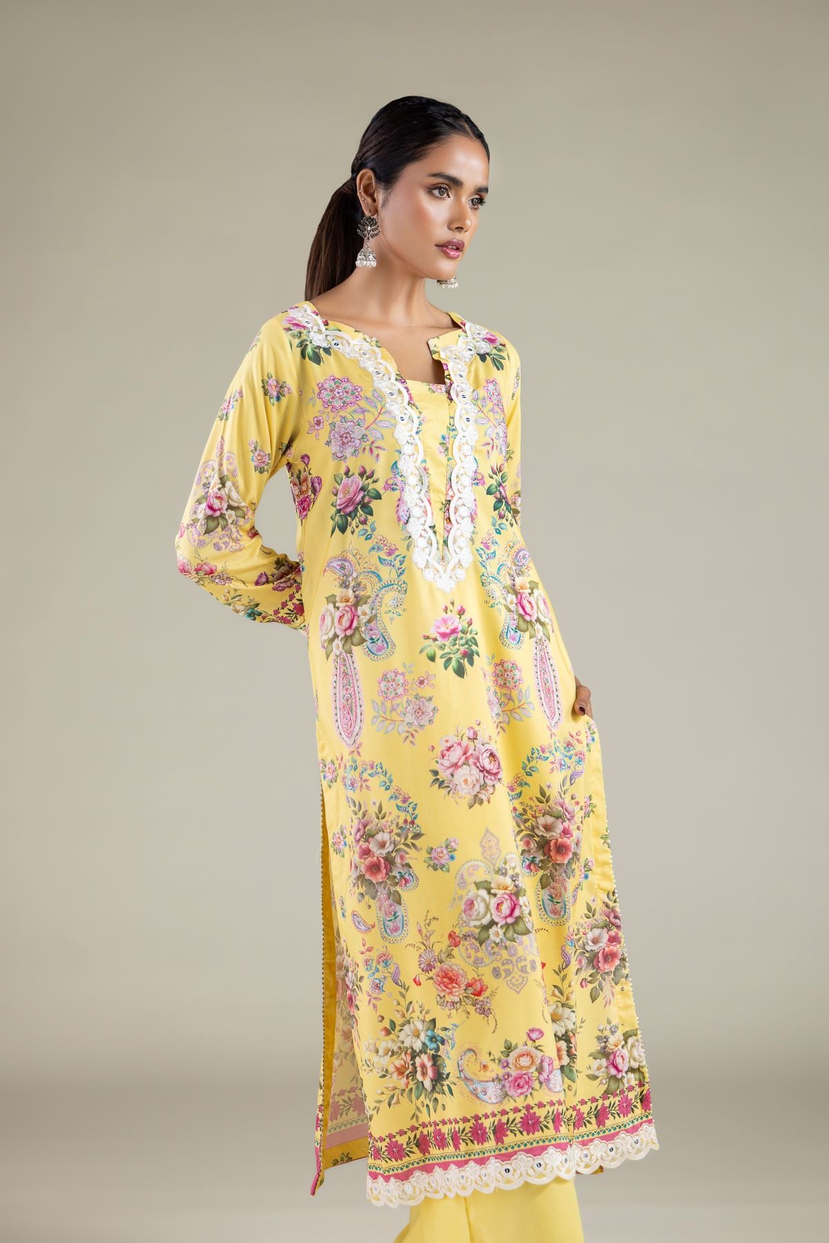 Embroidered Viscose Paisley Longline Kurta - 25-10-12E11-07TA-VG