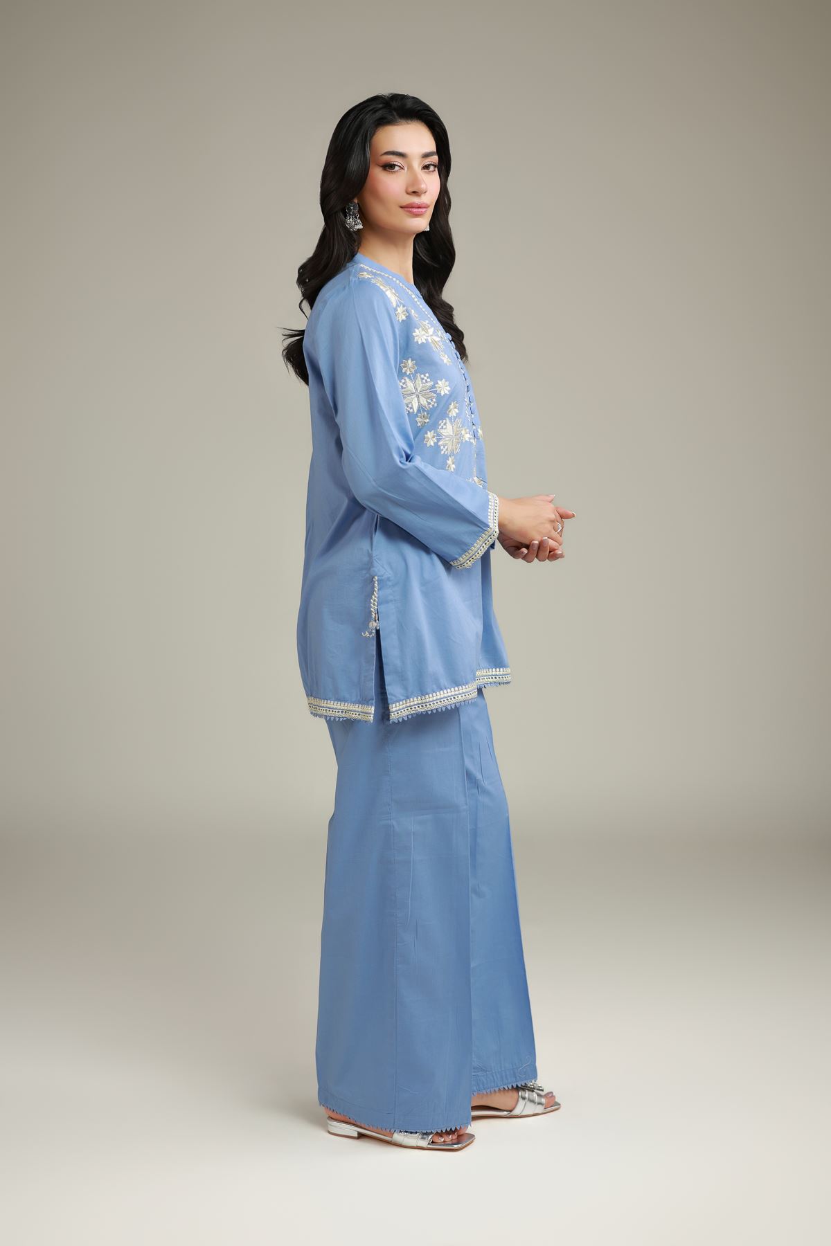 Embroidered Cambric Floral Blue Kurta - 1-26-120-A-A-VG
