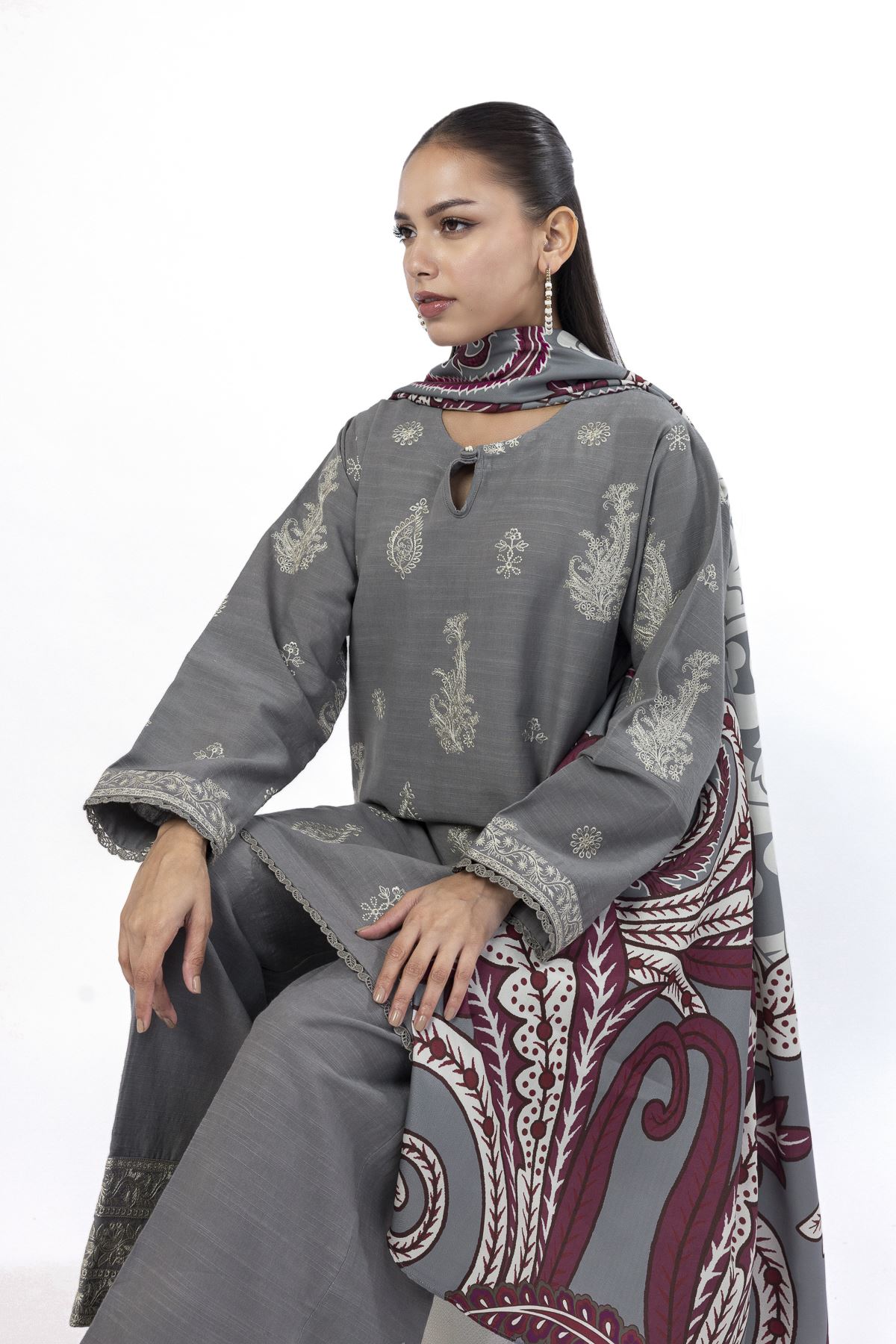 Embroidered Khaddar Tailored 3 Piece - LKN71BST-VG