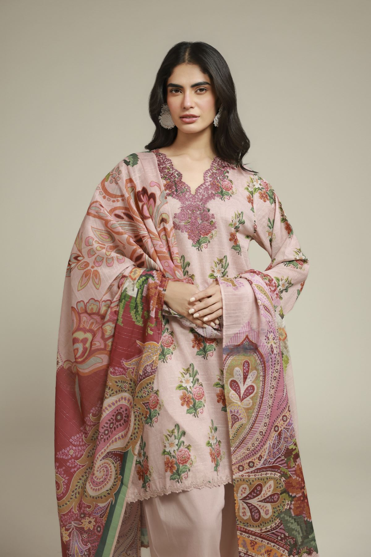 Embroidered Mesuri 3-piece Tailored Set - T-A22-26-112FI2-VG