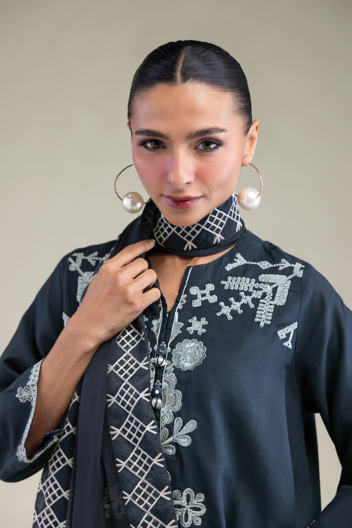 Embroidered Chiffon Chiffon Navy Dupatta - 2-26-206-A-H1-VG