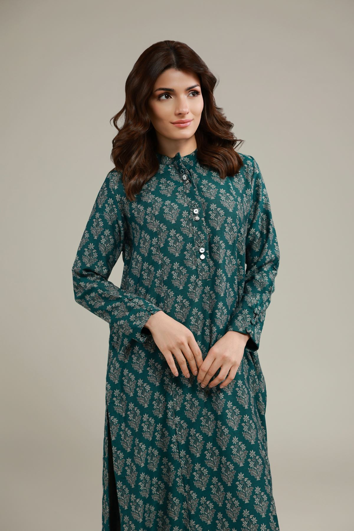 Dyed Jacquard Kurta - 25-04E43-01TB-VG