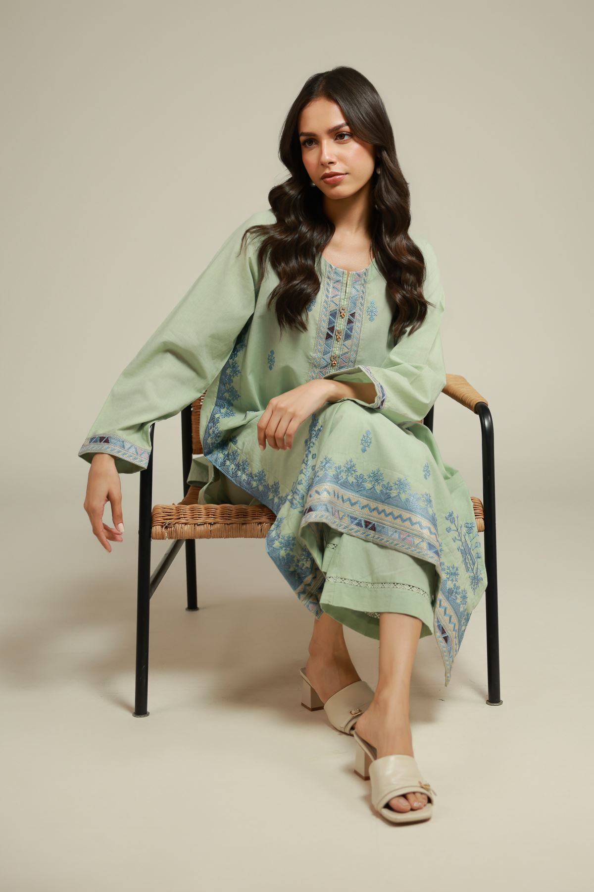 Embroidered Cambric Fabrics 2 Piece | Top and Bottom - A112-26-122EB2-VG