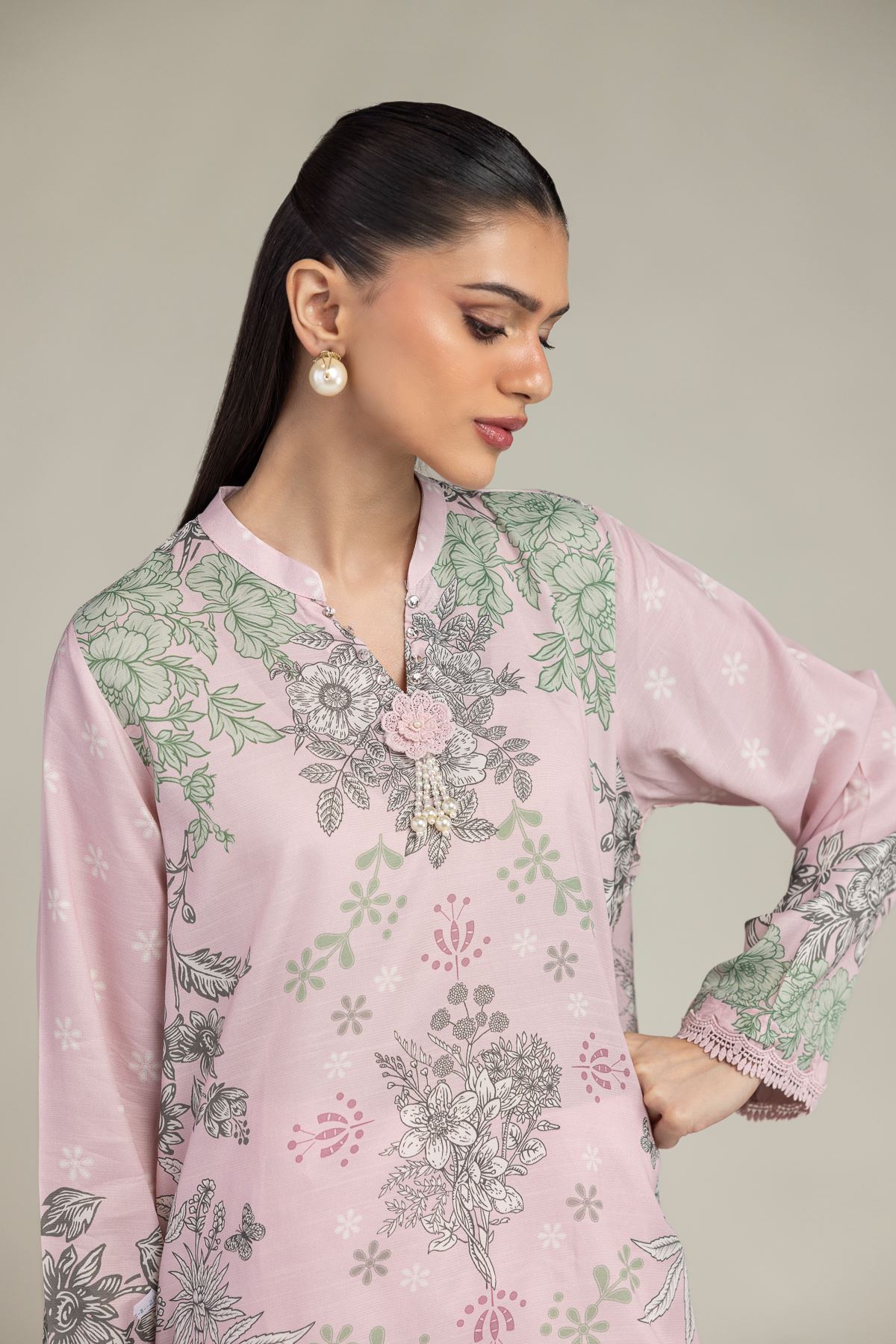 Embroidered Raw Silk Floral Silk Kurta - 2-26-201-A-C-VG