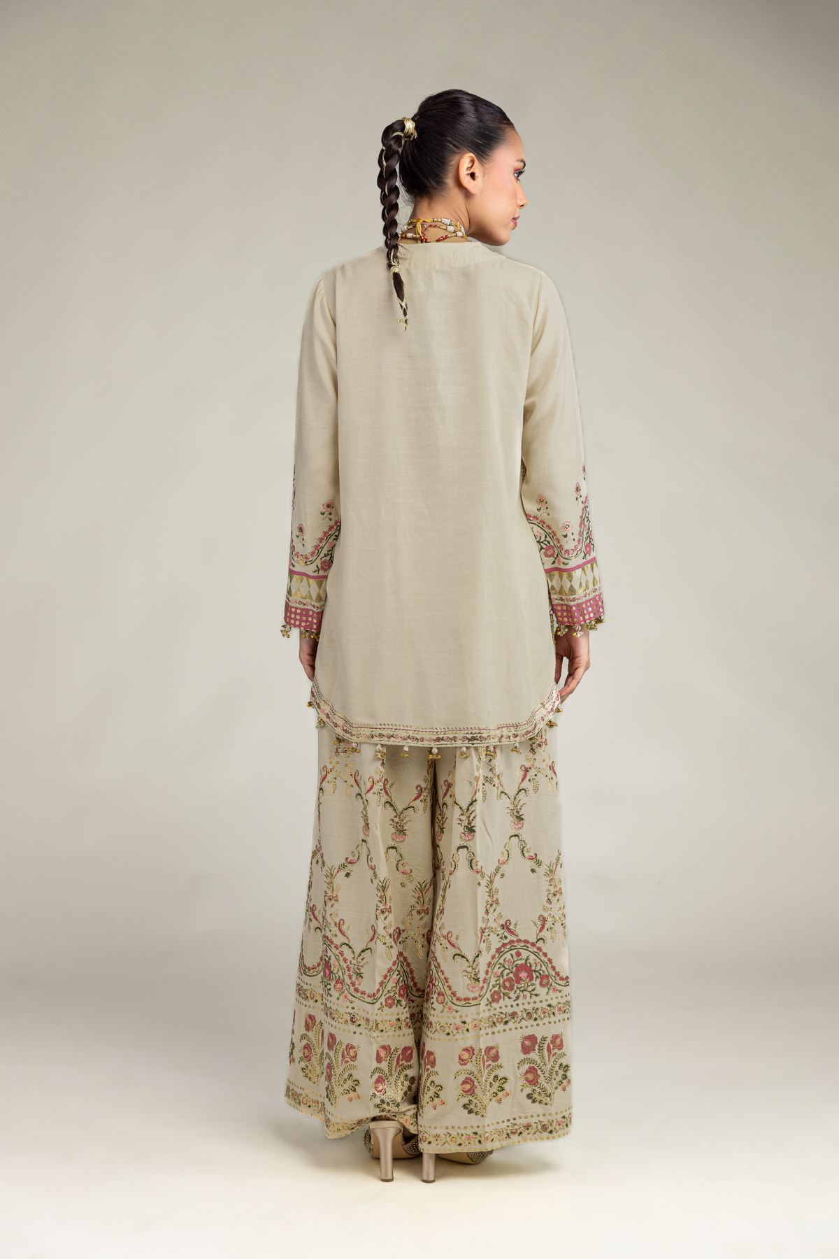Embroidered Raw Silk Floral Silk Co-ords - 1-26-221-A-G1-VG