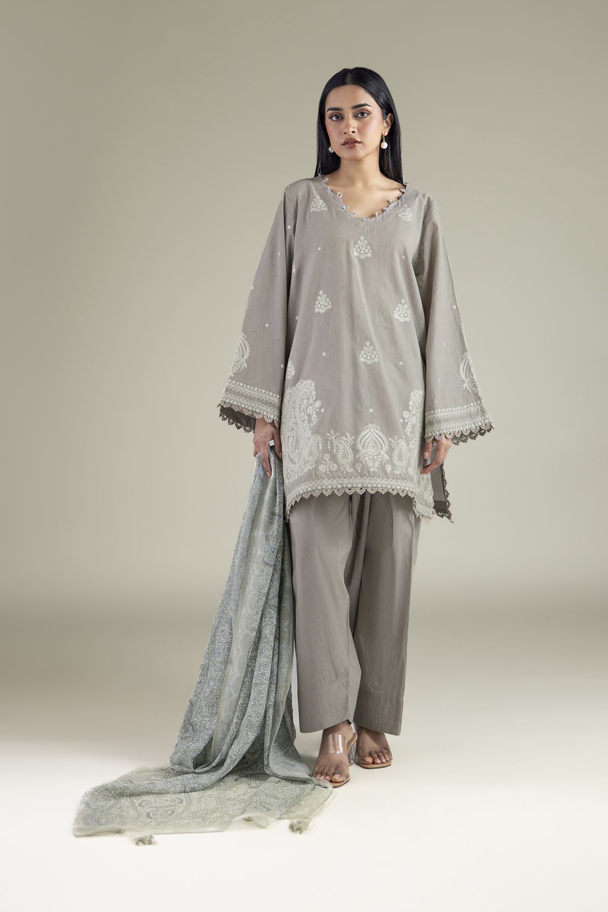 Embroidered Cambric Tailored Cambric Set - 2-26-204-A-A1-VG