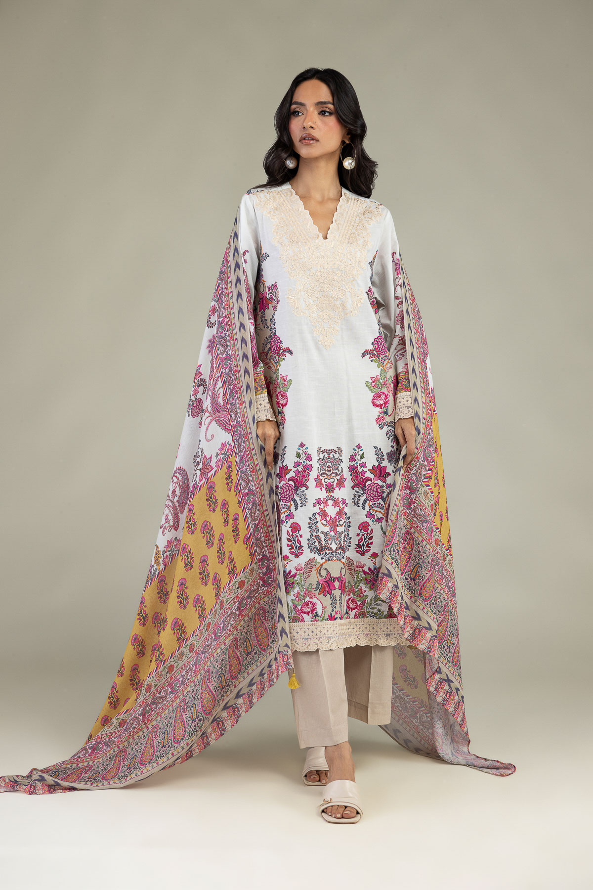 Embroidered Textured Lawn Fabrics 3 Piece - T-A33-26-207FD1-VG