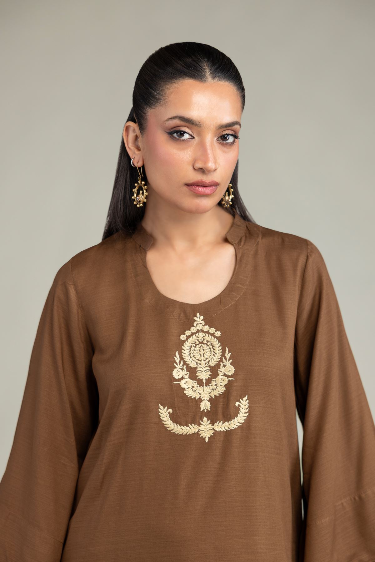 Dyed Raw Silk Solid Brown Kurta - 1-26-322-B-A1-VG