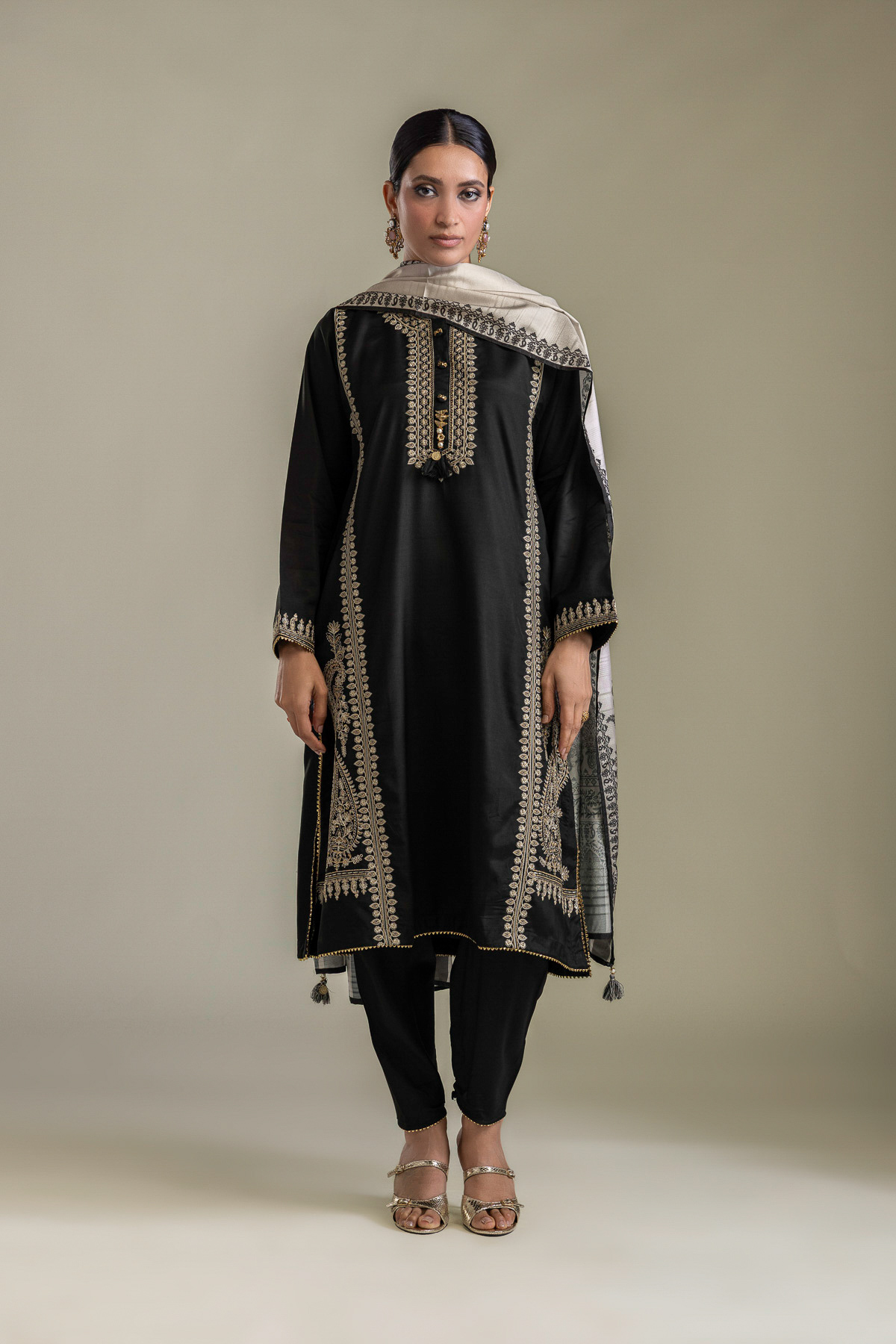 Embroidered Raw Silk Black Silk shalwar - 2-26-308-A-G1-VG