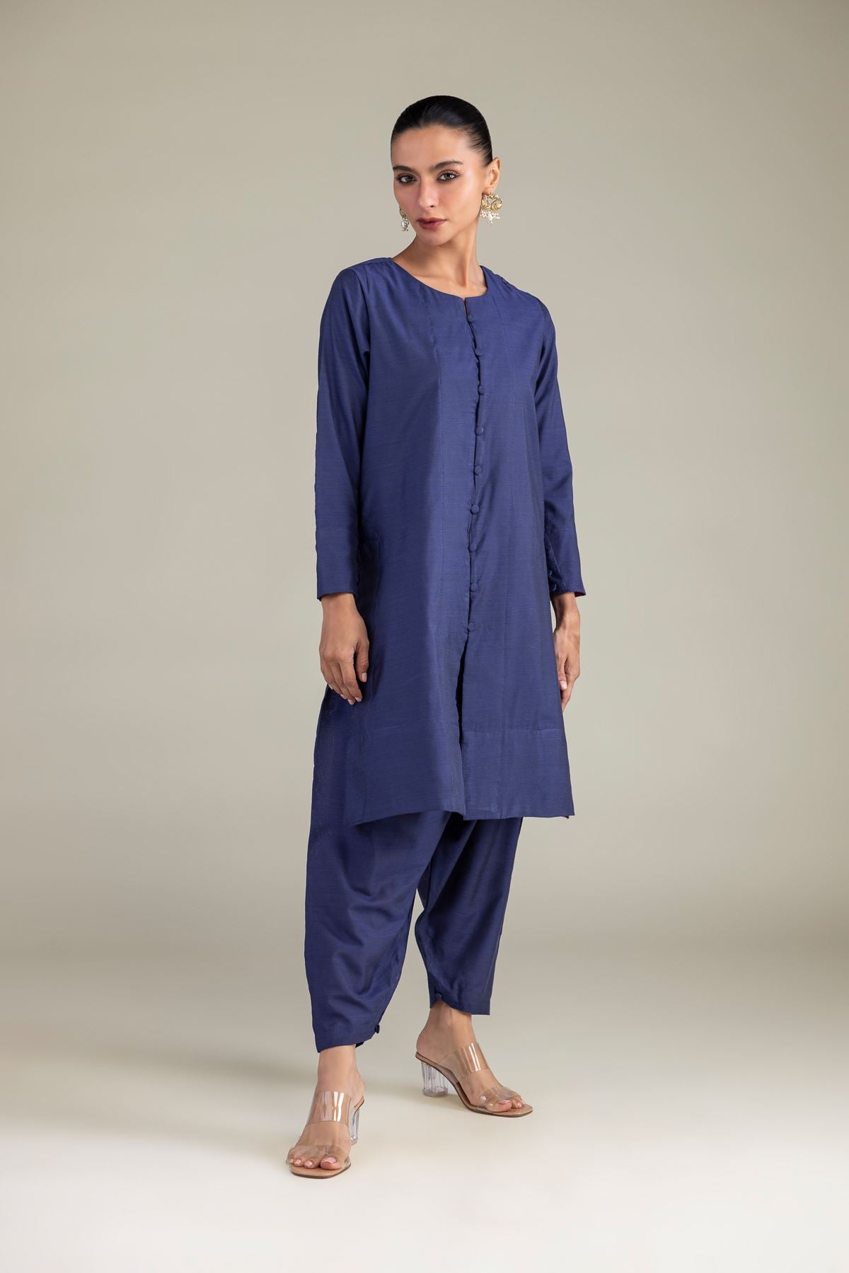 Dyed Textured Raw Silk Solid Silk Shalwar - 1-26-305-C-H2-VG