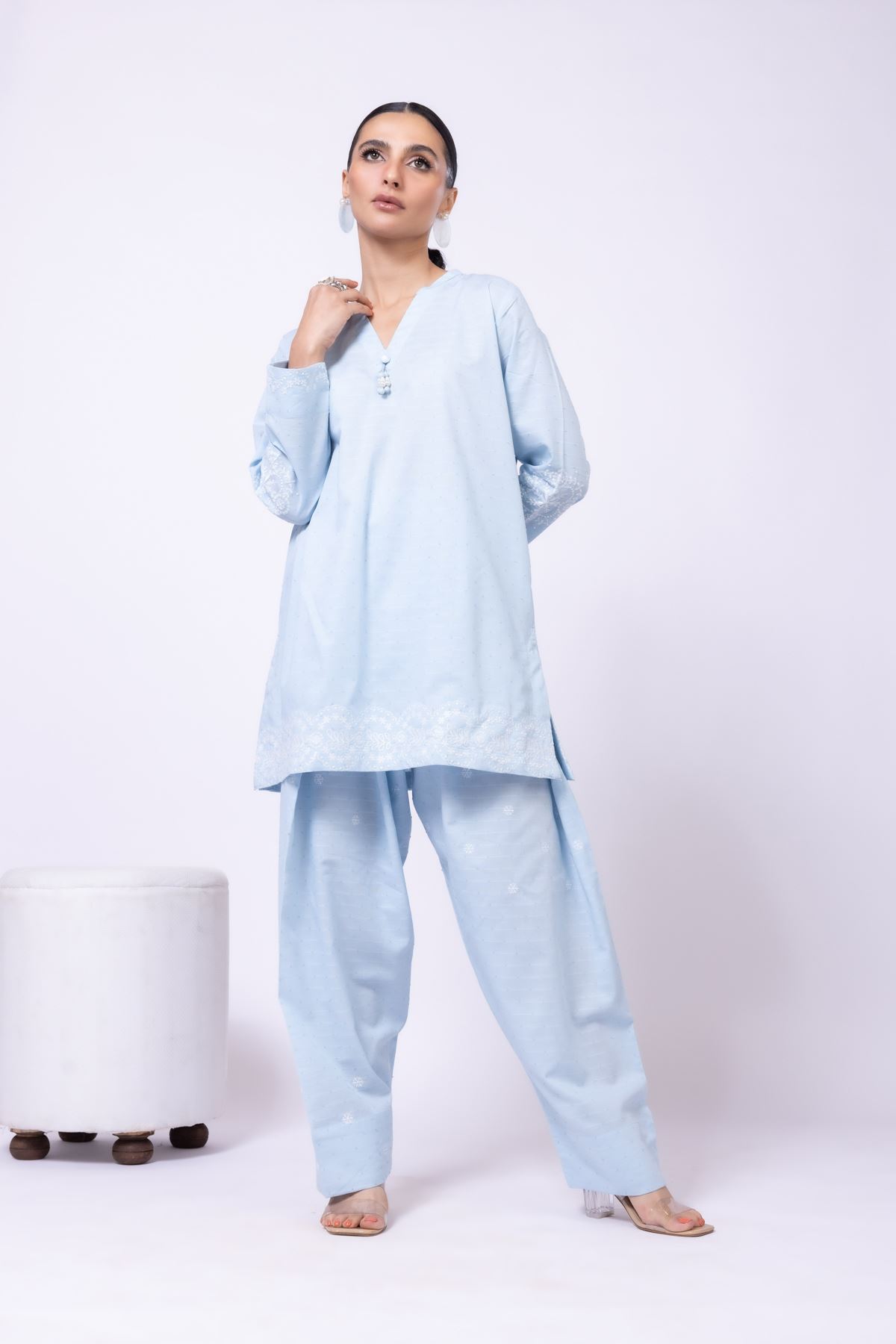 Embroidered Cross Slub Broshia Shalwar - 25-W02iB-09TA-VG