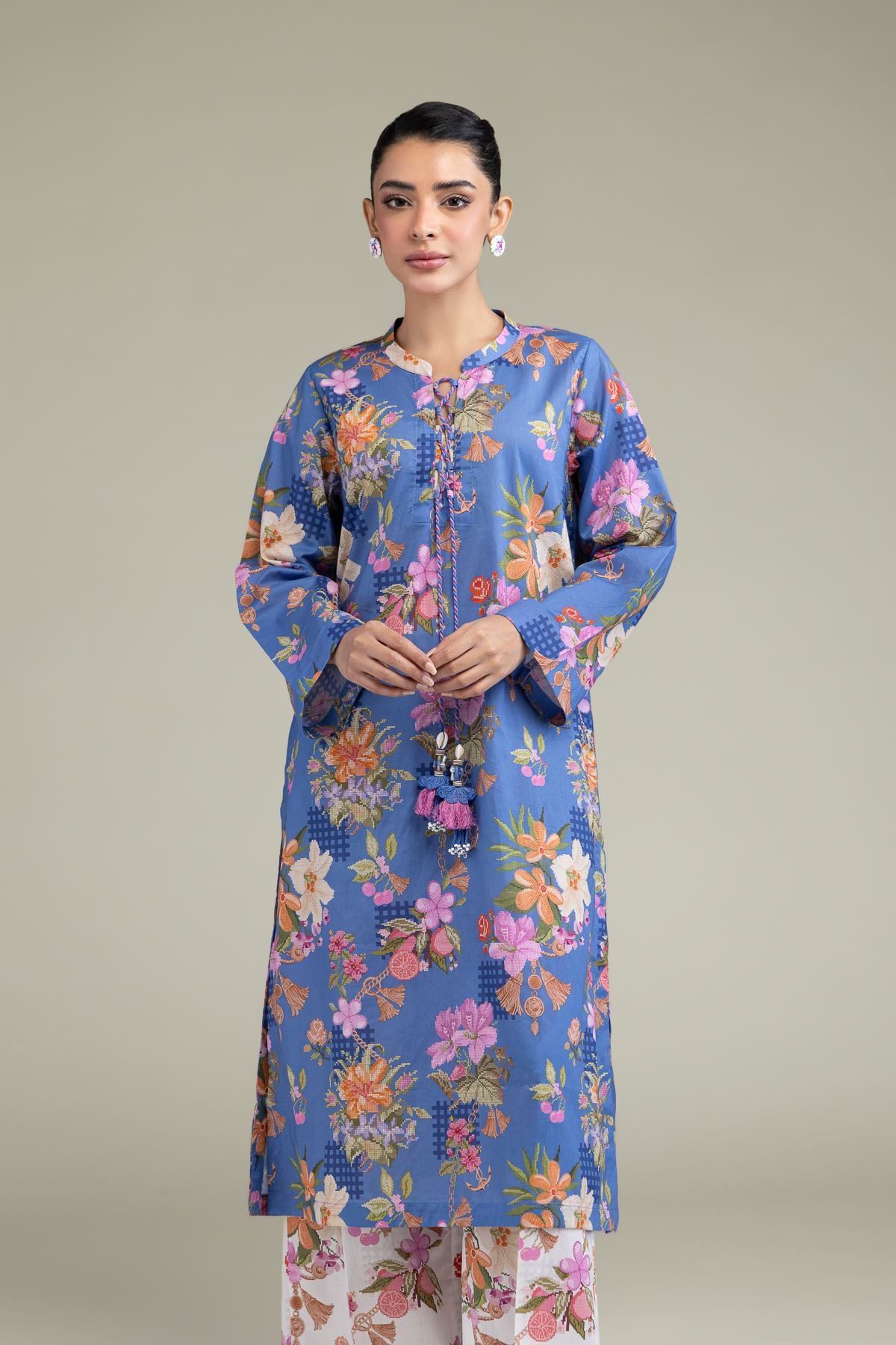 Printed Cambric Floral Blue Kurta - 1-26-247-A-G1-VG