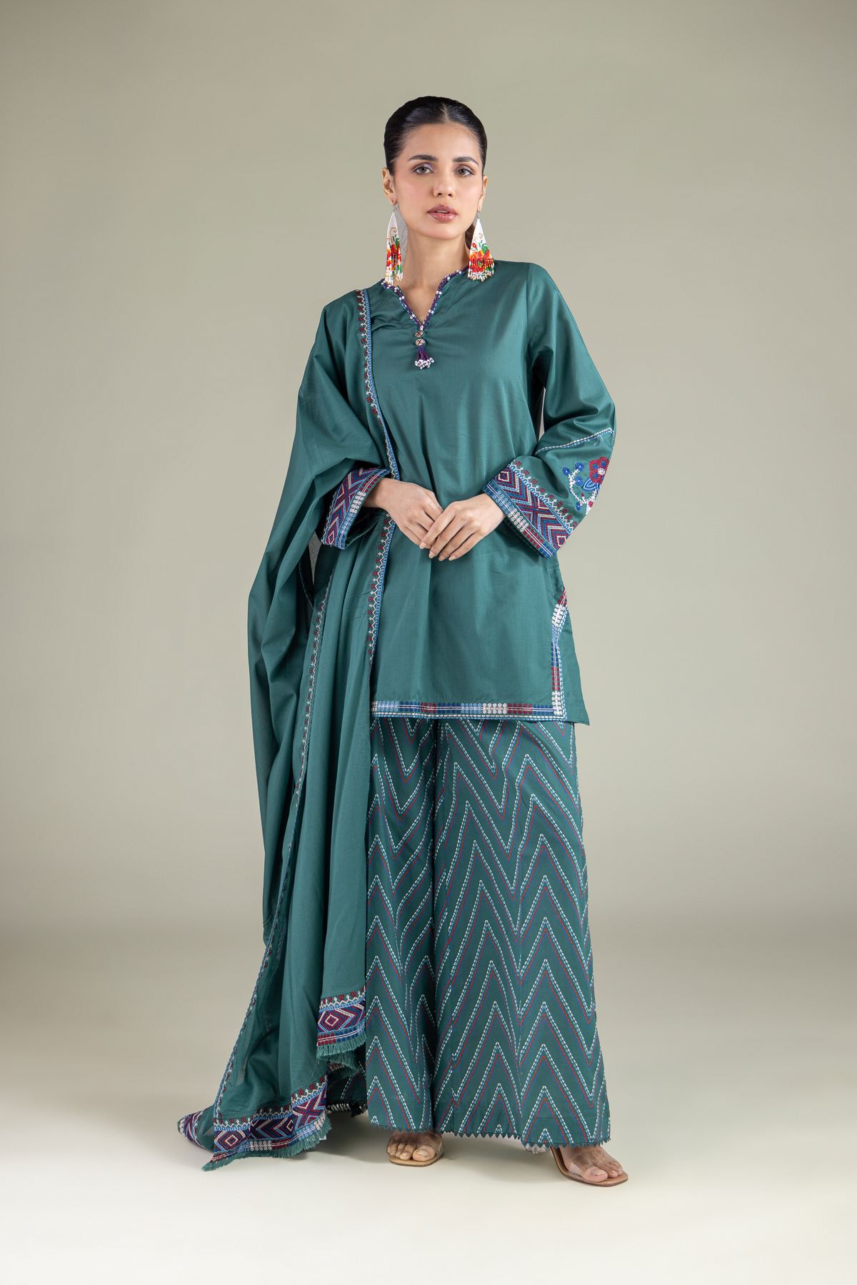 Embroidered Lawn Geometric Draped Dupatta - 2-26-104-A-E-VG