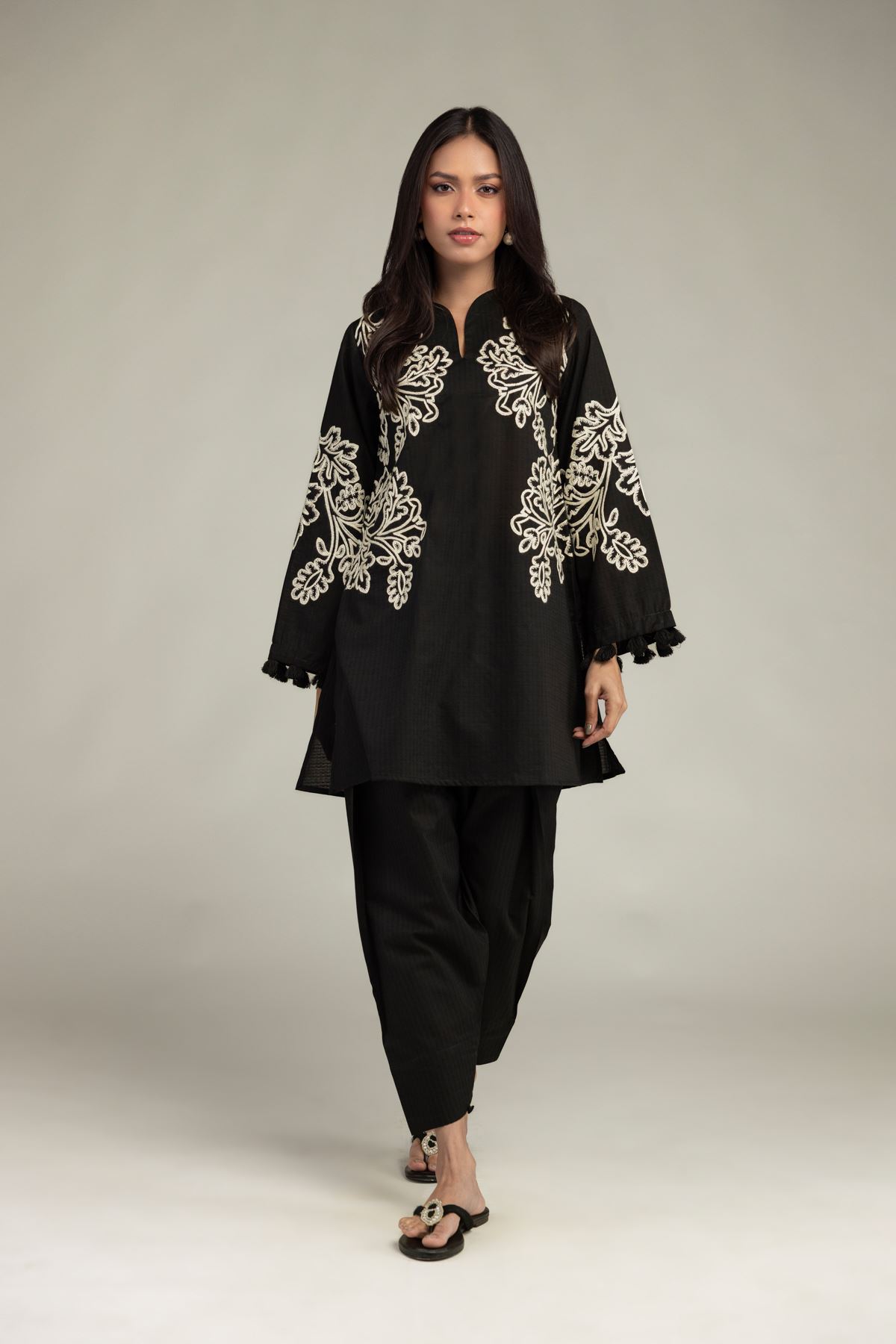 Embroidered Cotton Dobby Black Cotton Kurta - 2-26-210-A-C1-VG